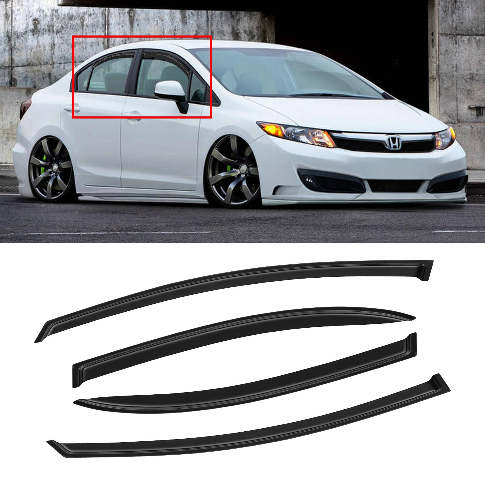 Window Visor For 2006-2011 Honda Civic, Out-Channel Rain Guards Shields Vent Shade Deflector Wind Dark Smoke Ventshade Ventvisor