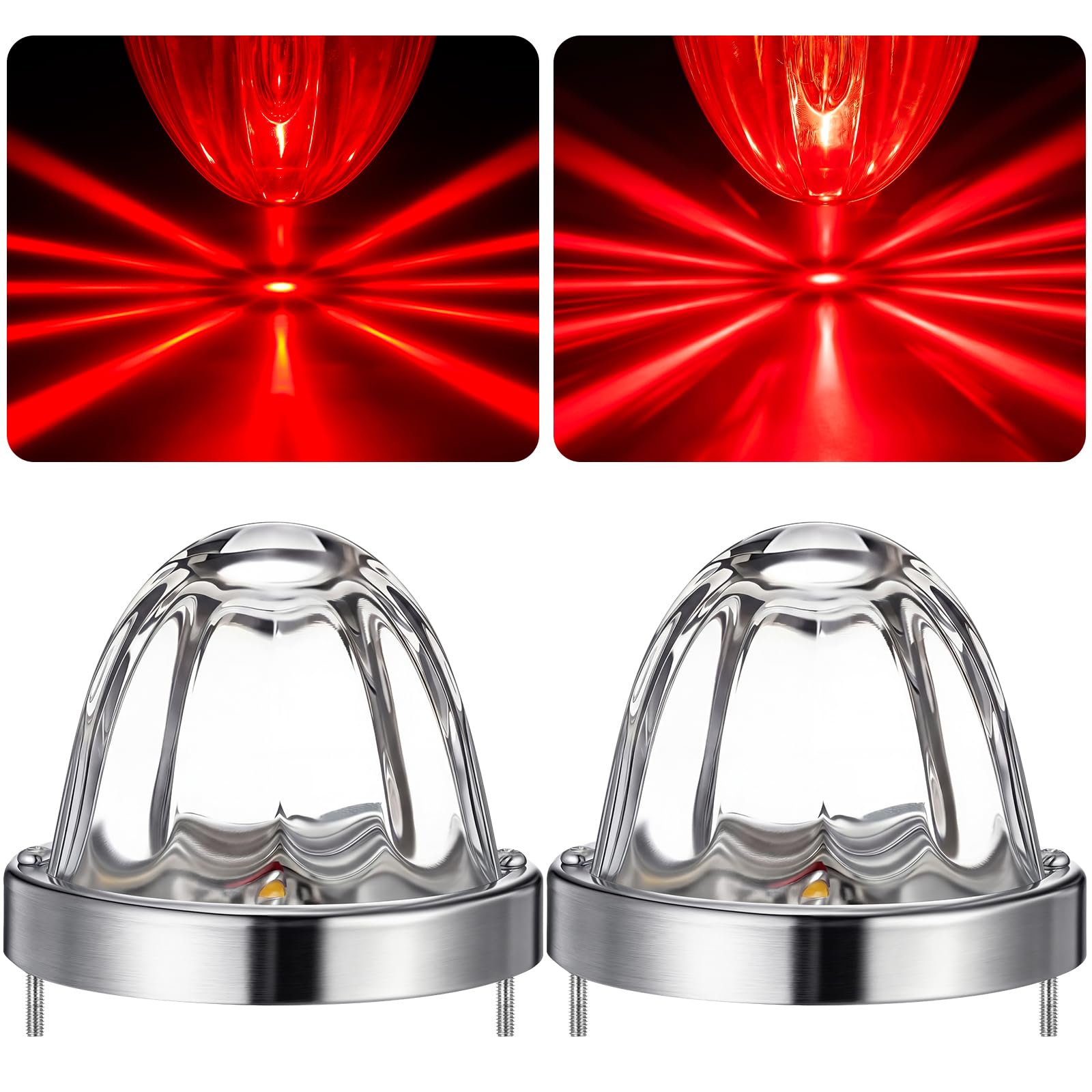 VIHOSE 2 Pcs Red Glass Watermelon Lights LED Strobe and Constant Marker Dual Function Watermelon Stop Turn Tail Lights with Stai