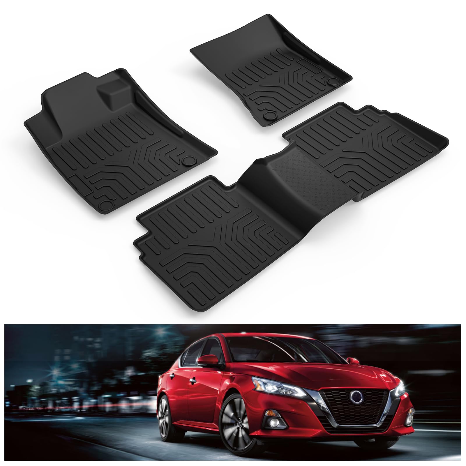 Kiwi Master Floor Mats For 2019-2025 Nissan Altima All Weather Mat Front & Rear 2 Row Seat Tpe Slush Liners Set Black