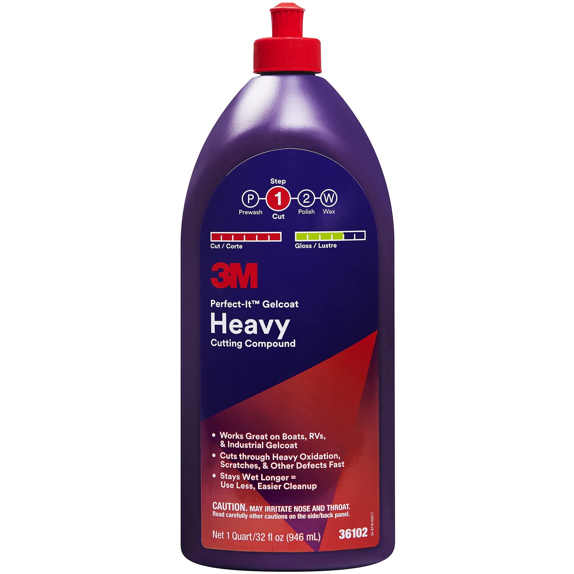 3M Perfect-It Gelcoat Heavy Cutting Compound, 36102, 1 Quart, Fiberglass Oxidation Remover For Boats And Rvs
