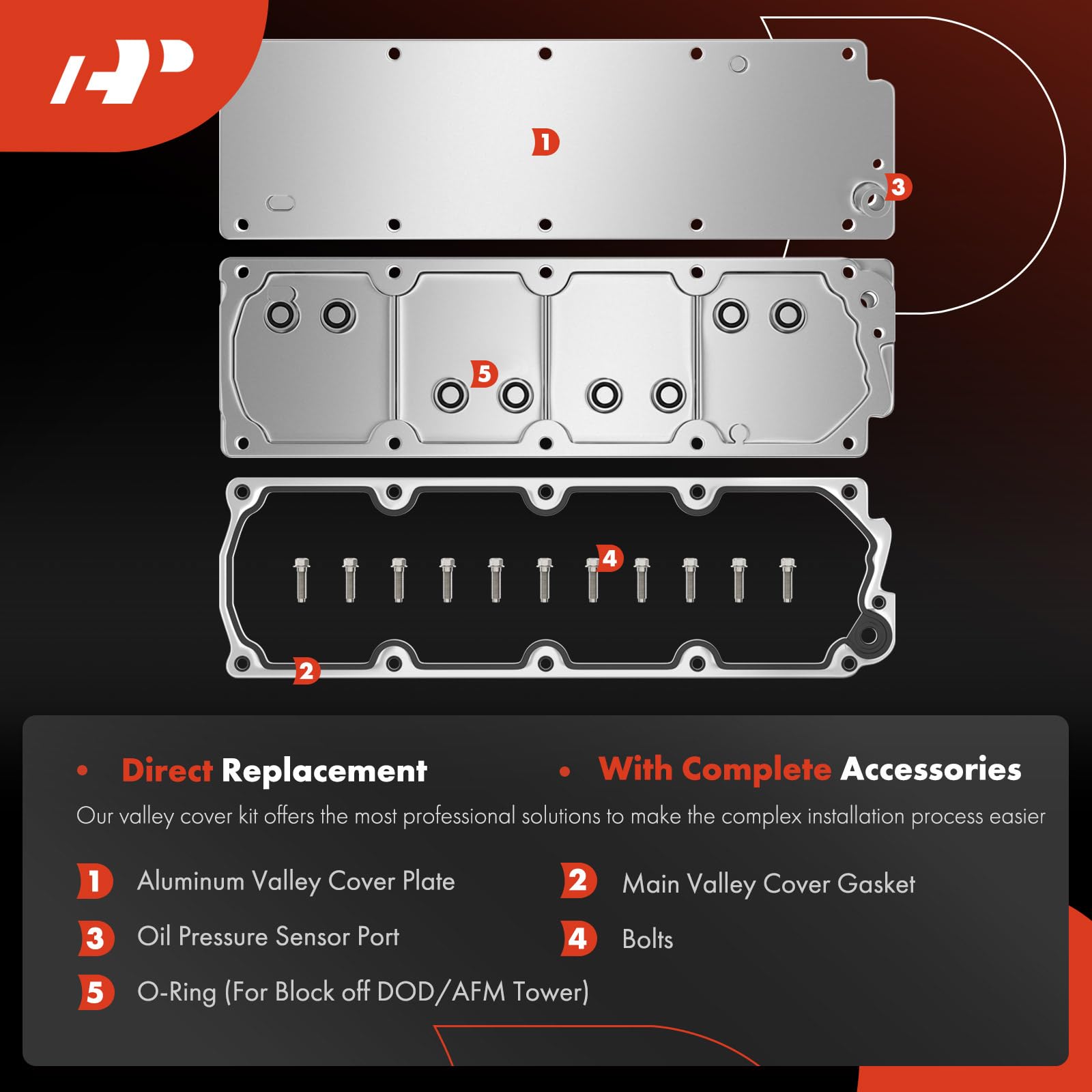 A-Premium LS Gen 4 Valley Cover Plate Kit, Non AFM/DOD, Compatible with 2007-2013 Chevy GMC, Aluminum, Model APEVC0128MF