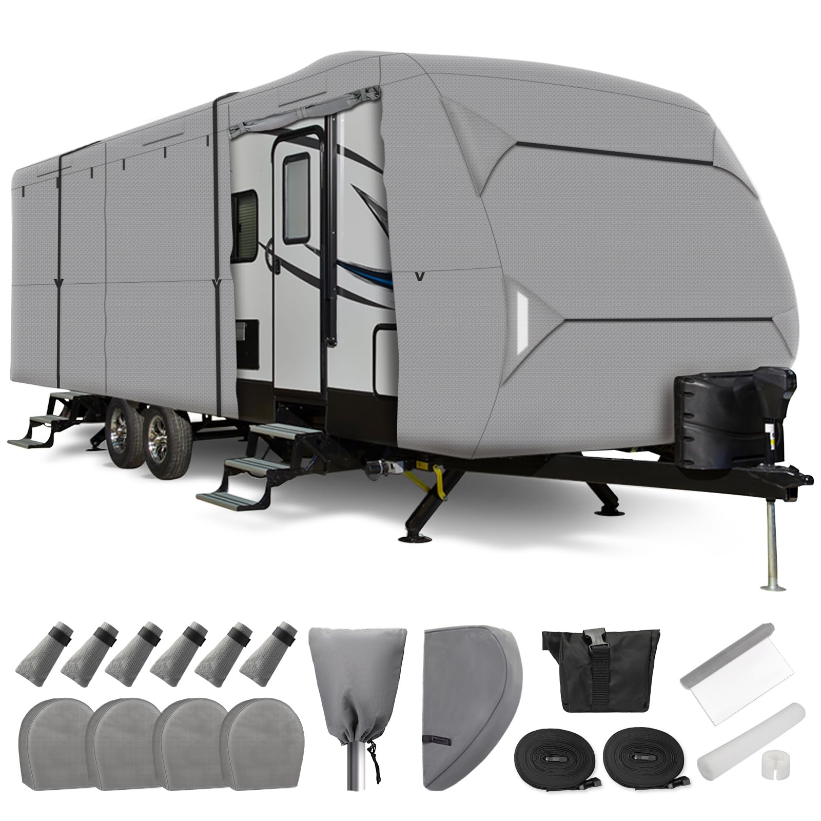 Leader Accessories Rv Cover 16'-18' Ft Travel Trailer Cover Windproof Extra Thick 5 Layers Upgraded Camper Cover With Tire Cover