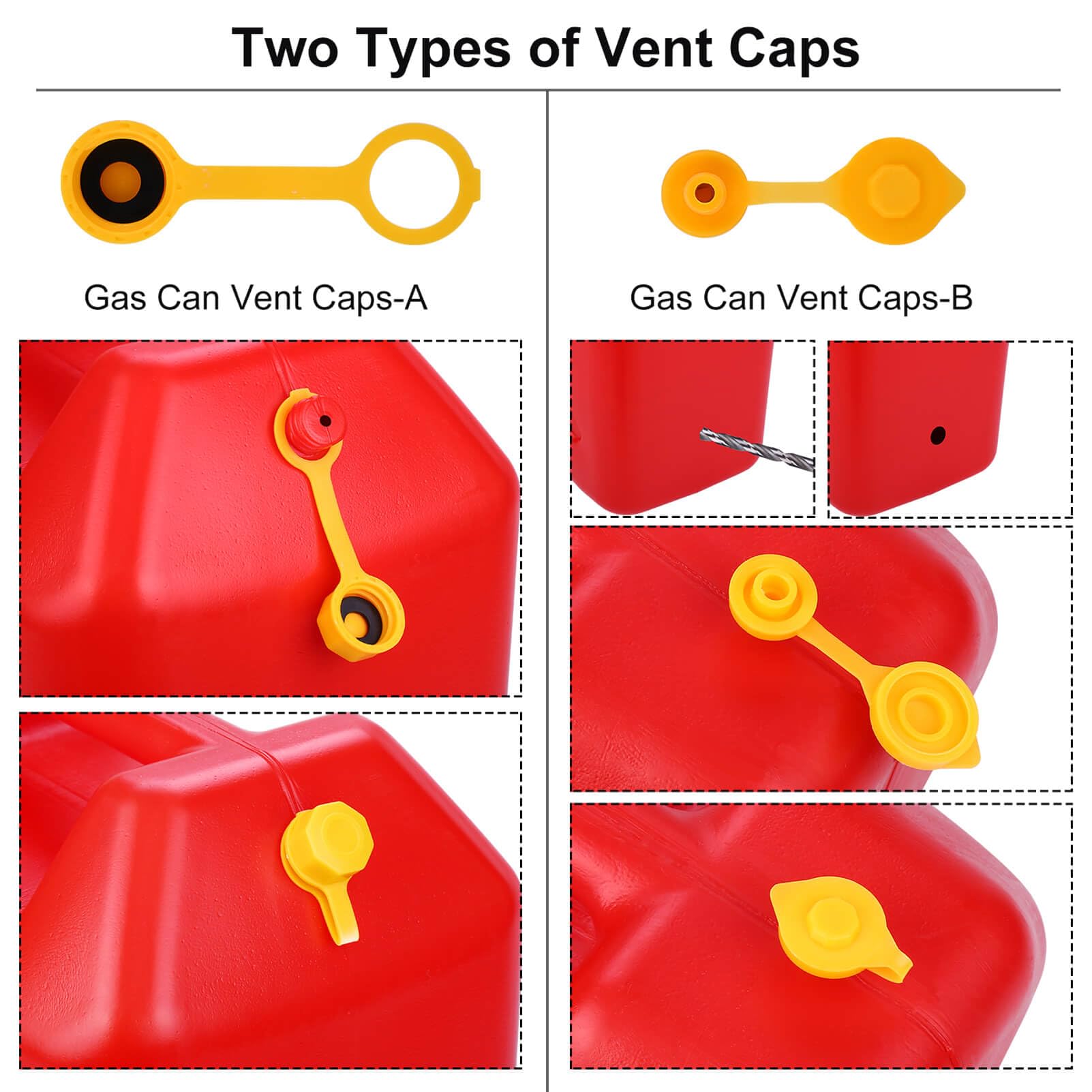 BESOTDN Gas Can Spout Replacement Kit, Yellow, Flexible Nozzle, Includes 3 Coarse & 3 Fine Thread Caps, High Density Polyethylene
