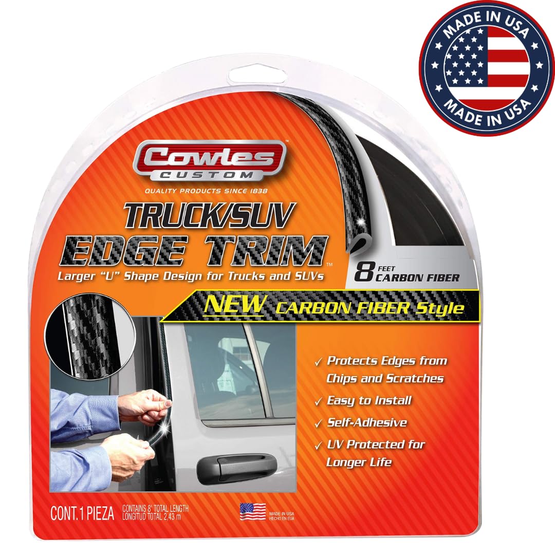 Cowles 8FT Carbon Fiber U-Channel Edge Guard Trim, Flexible PVC Bumper Protector for Cars, Trucks, SUVs, ATVs, Boats, Model S37202