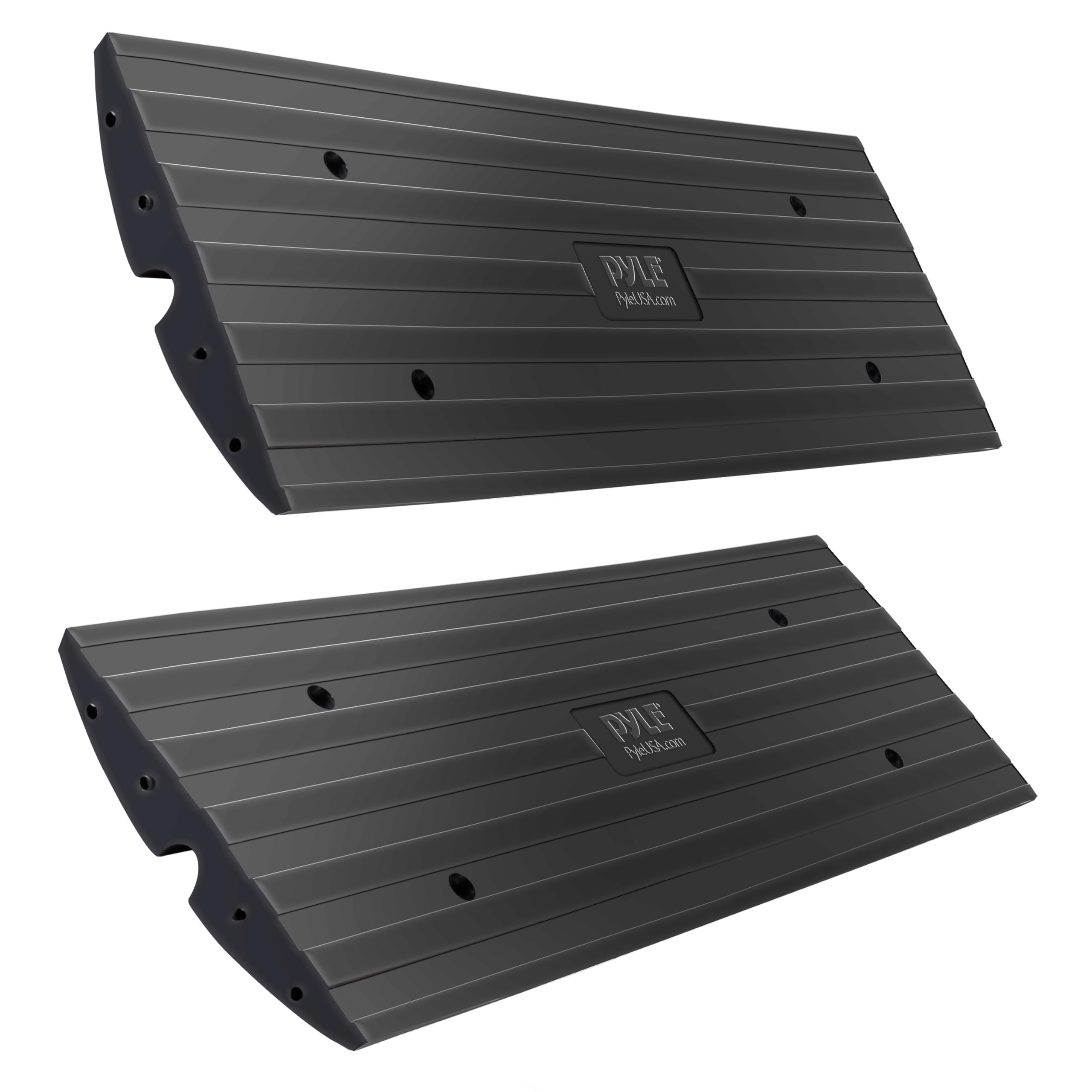 Pyle Car Vehicle Curbside Driveway Ramp - 4Ft Heavy Duty Rubber Threshold Bridge Tracks Curb Ramps, 2 Pieces Set (For Car, Truck