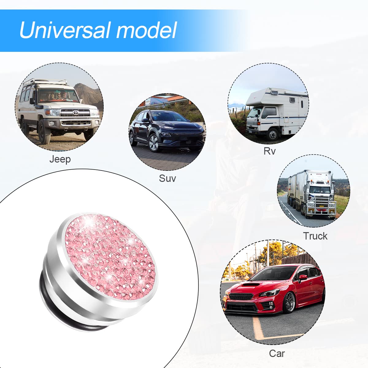 AUKEPO Bling Car Cigarette Lighter Plug Cover, Dustproof Aluminum, Universal Fit for Most Cars, Pink