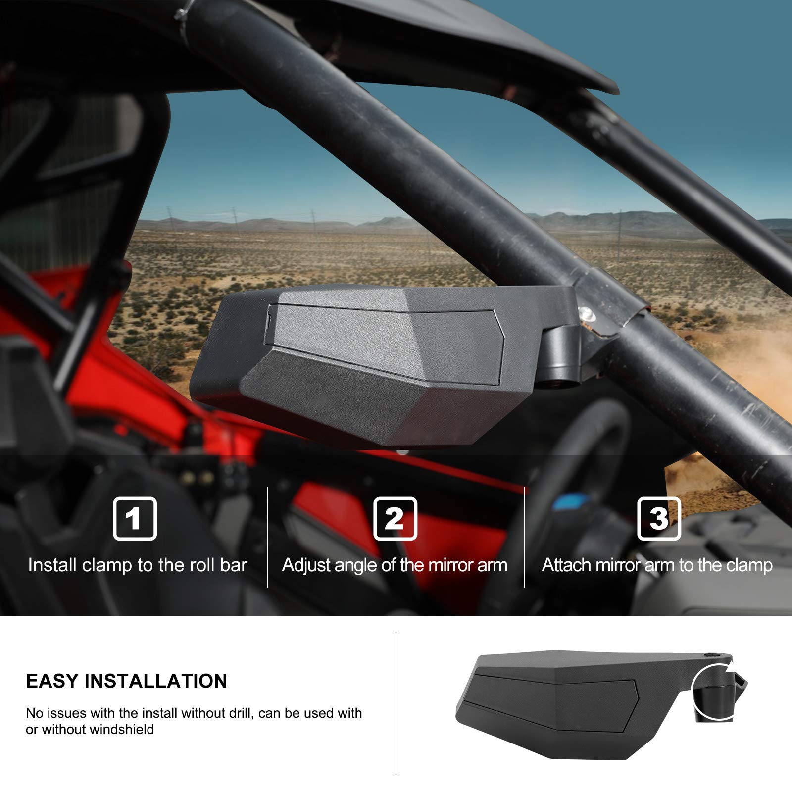 KIWI MASTER Rear View Mirror Compatible with 2024 Polaris RZR XP 1000, 2020-2024 RZR Pro XP, Pro R, Turbo R, RZR Trail/S Accesso