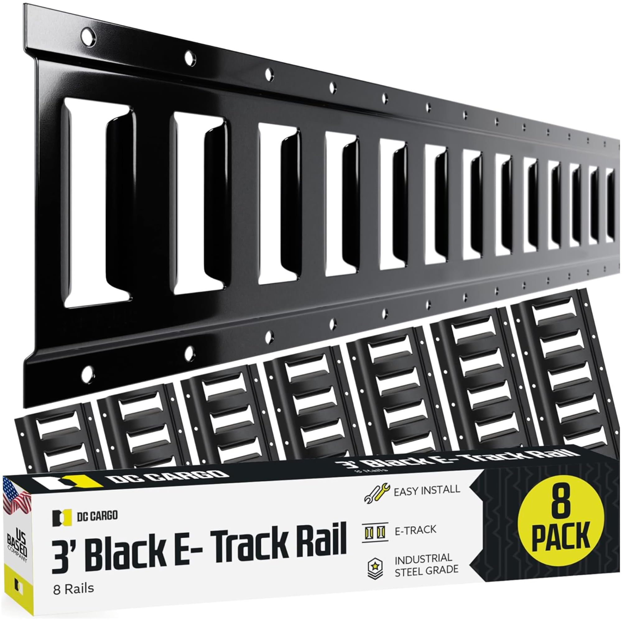 Dc Cargo Mall Indoor E Track Tie Down Rail Kit 3 ' (8 Pack) For Garages, Vans, Trailers, Motorcycle Tie Downs, Atv Mountings - P