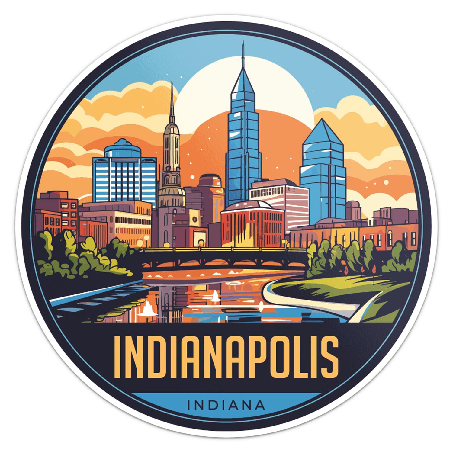 Indianapolis City Sticker - Waterproof Vinyl Decal for Car Bumper, Laptop, Water Bottle, Wall, and Window, Size - 3'' Longer Sid