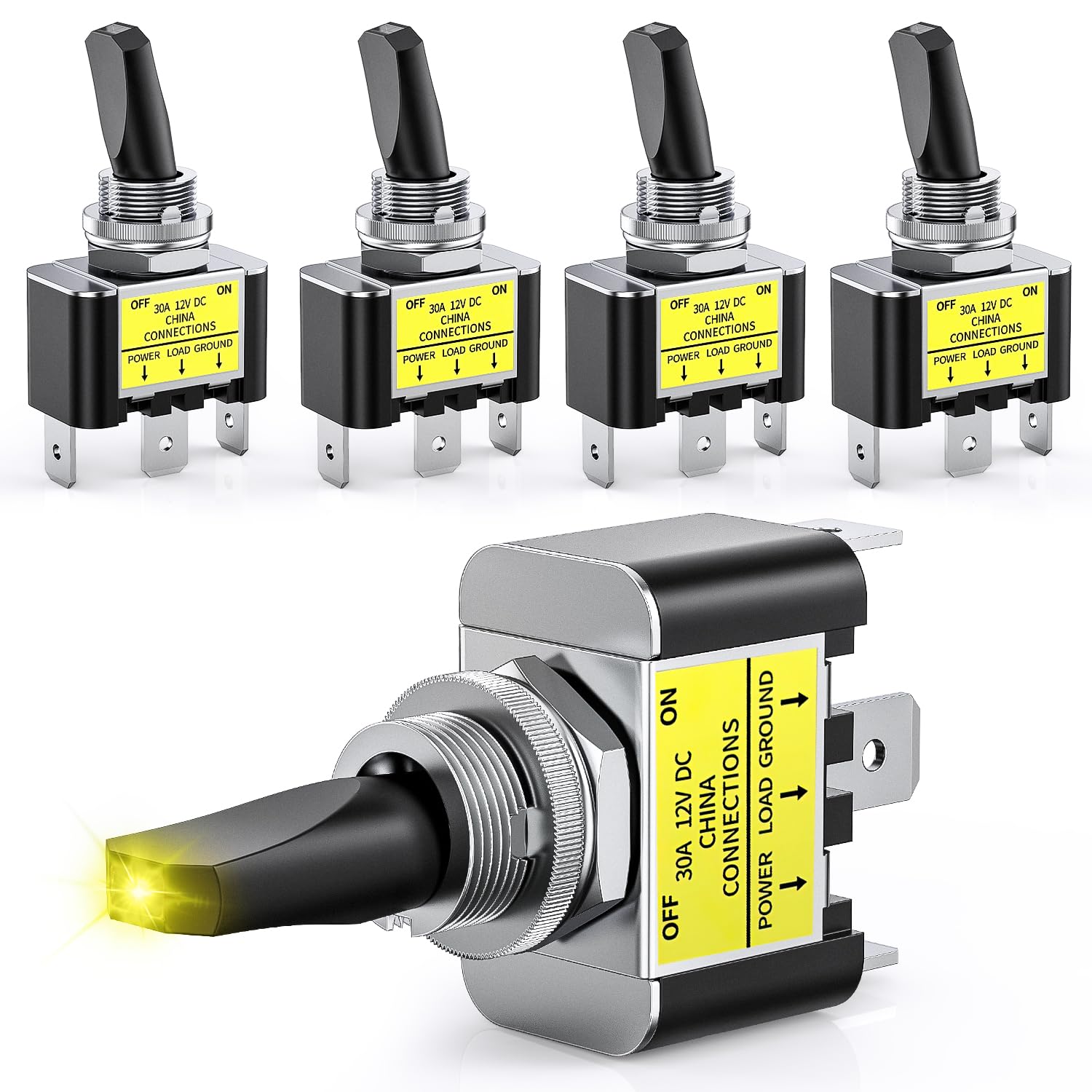 Nilight 5Pcs Led Toggle Switch On Off 12V 30A Yellow Led Lighted Metal Switch Heavy Duty Spst 3 Pin Rocker Switch 12Mm Mounting 