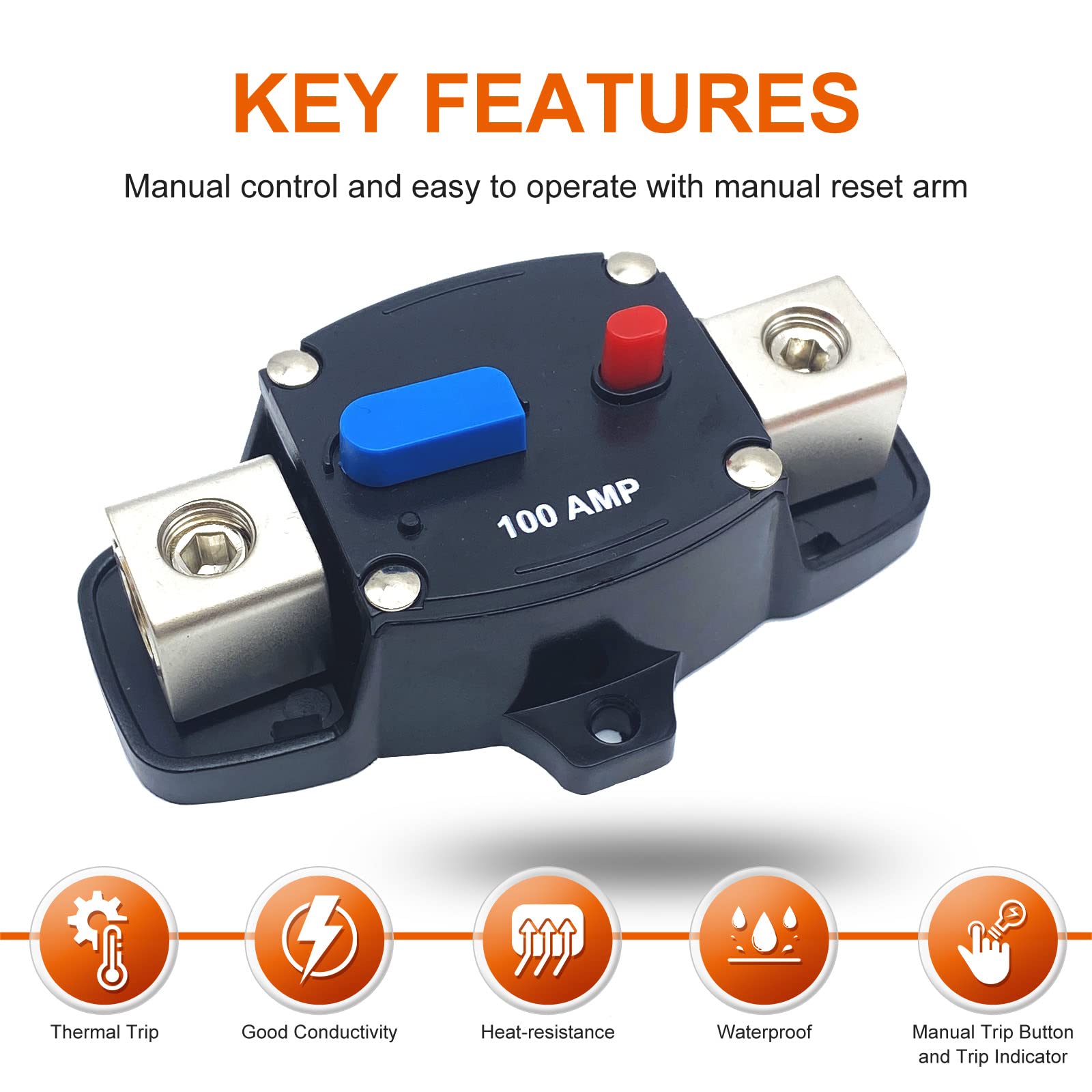 Erayco 150 Amp Circuit Breaker With Manual Reset, 12-48 Volt Dc, 0-8 Gauge Trolling Motor Car Stereo Audio Inline Fuse Block Hol