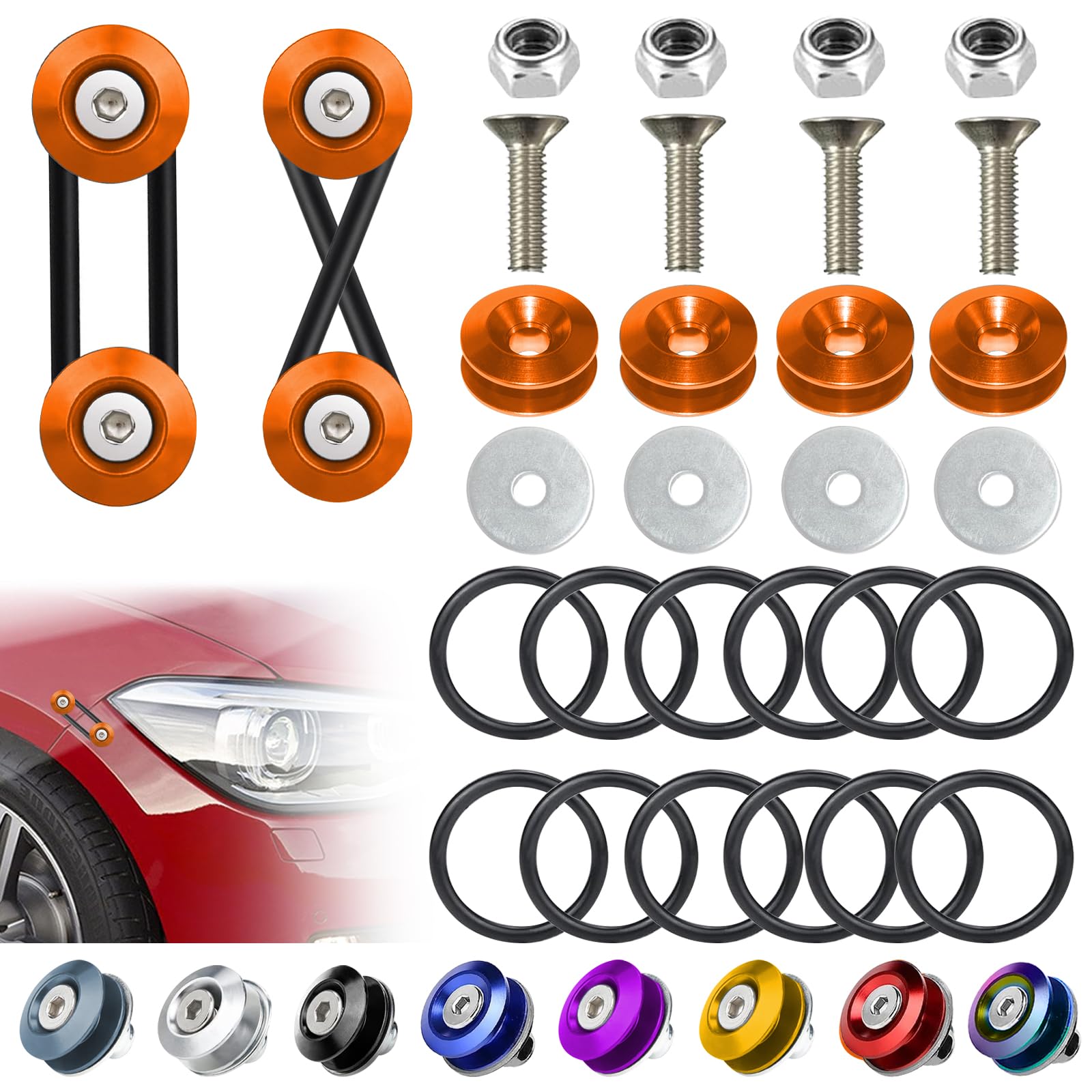 BFXM Universal Bumper Clips, Front Rear Bumper Quick Release Kit, Bumper Holders for Cars (4 Orange Bumper Quick Release Tabs an