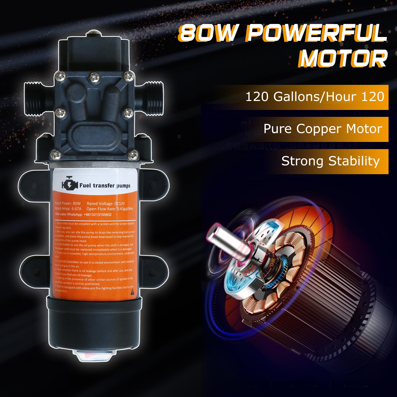 Steauty 12V Fuel Transfer Pump Set - 80W DC Motor, 120 Gallons/Hour, Stainless Steel, Includes Upgraded Carrying Case, Model ST35