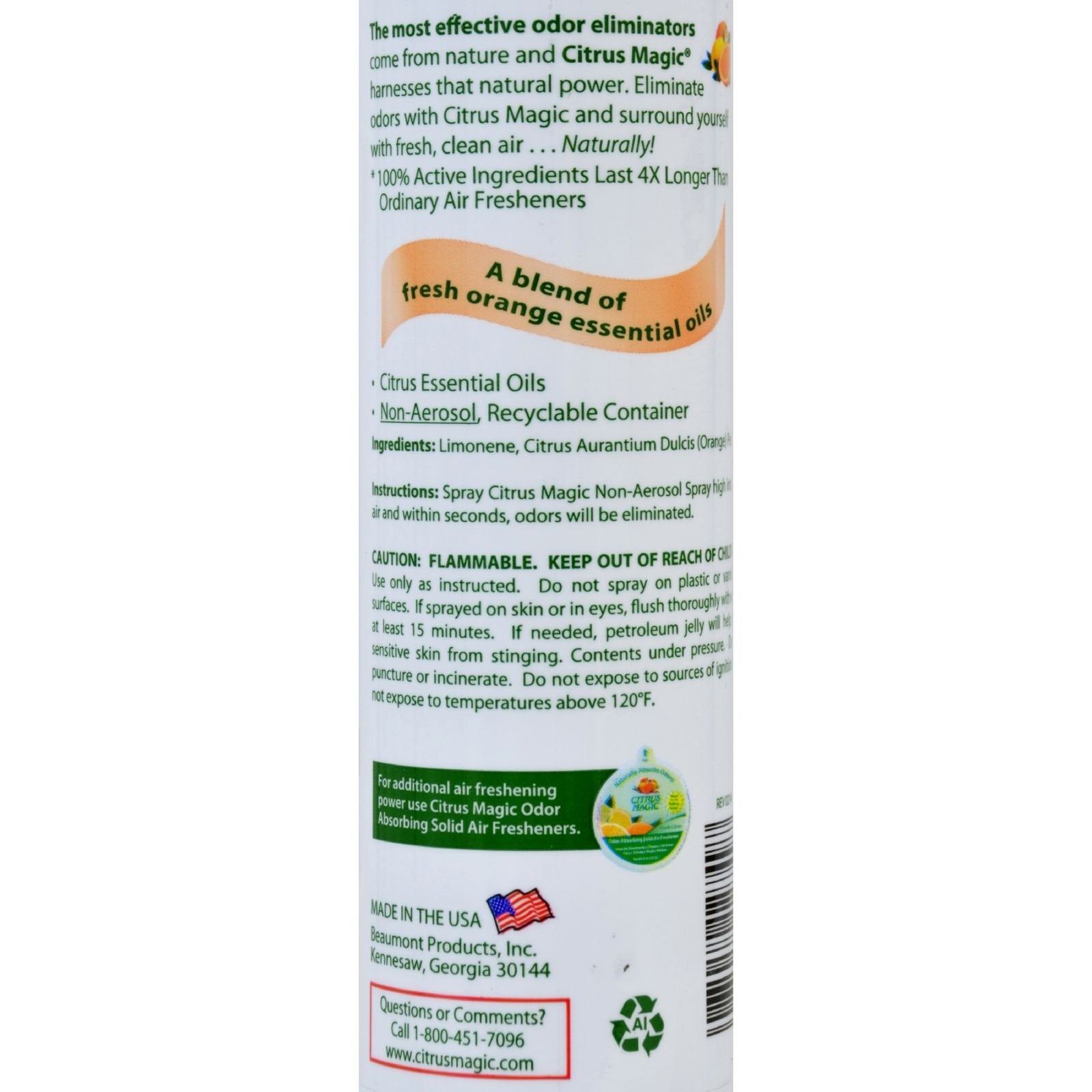 Citrus Magic Fresh Orange Scent Air Freshener Spray 3 Oz. Aerosol