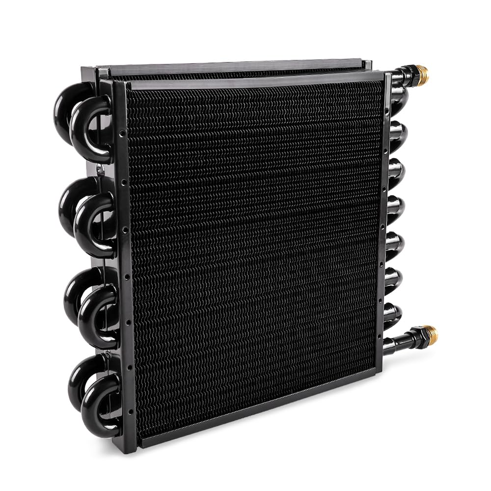 BARTOO 1/2" Transmission Cooler Kit - Aluminium Alloy 16 Pass Tube & Fin, Universal Oil Cooler, Black, Model BA-OSA12+OSA013