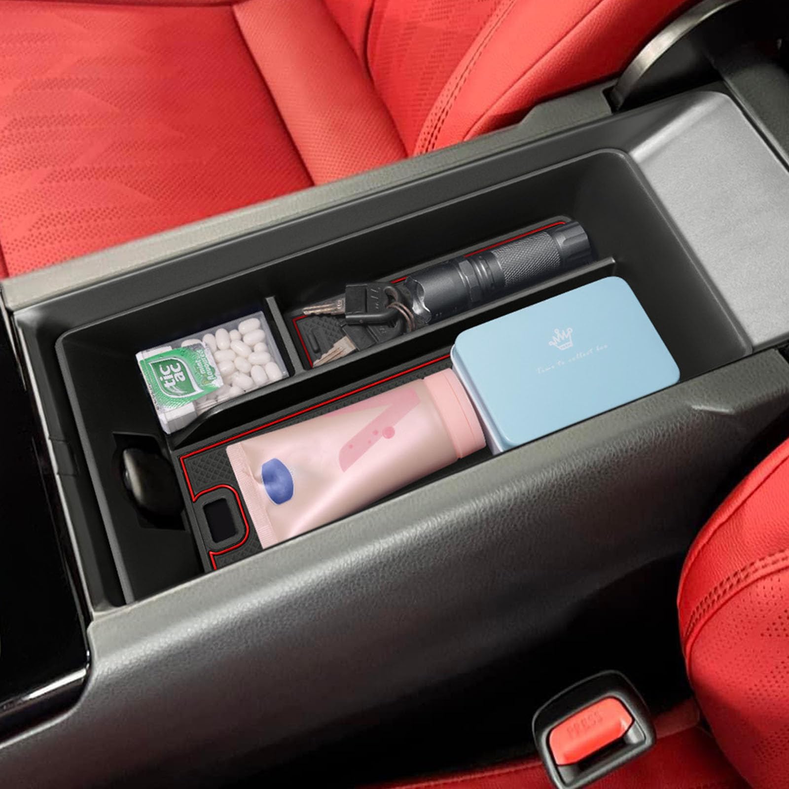 TOPINSTALL Red Center Console Tray Compatible with 2025 Camry (XSE/XLE/SE/LE) Armrest Storage Box Console Organizer for 9th Gen 