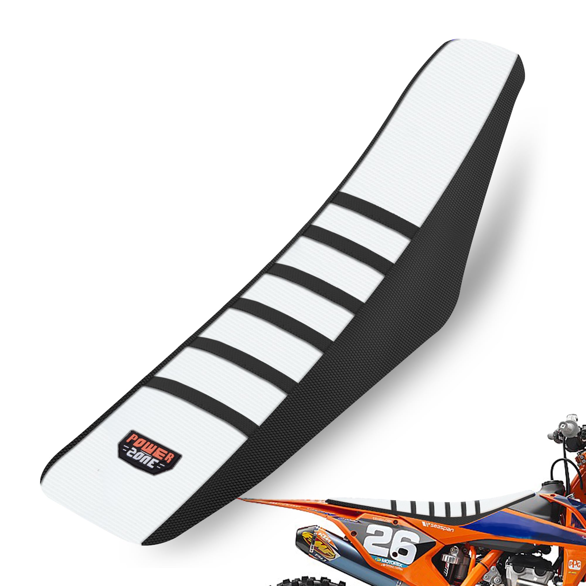 MCHMFG Universal Ribbed Dirt Bike Seat Cover - Gripper Soft Seat Cover for Most Dirt Pit Bike Motorcycle Black-White -Like New