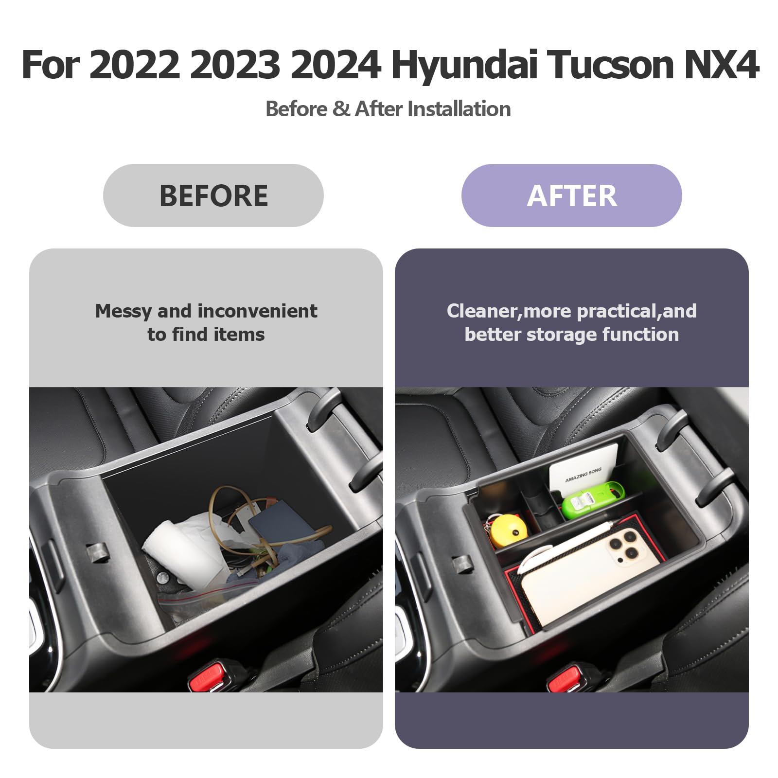 ZCLINKO Tucson NX4 Center Console Organizer Tray for 2025 Tucson SEL/SE/XRT - Red, Durable ABS Material, Perfect Armrest Storage Solution