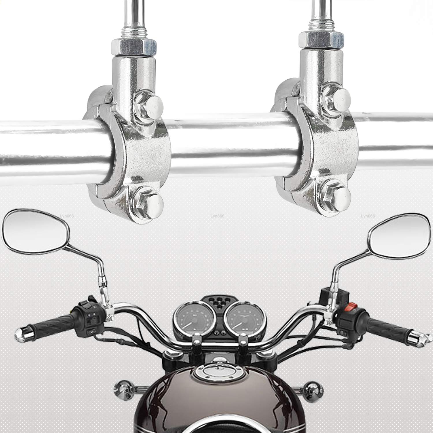 Motorcycle 7/8'' Handlebar Mirror Mount Holder Clamp Adaptor 10Mm Thread For Motorcycles Atv Scooter Silver(Pack Of 2)