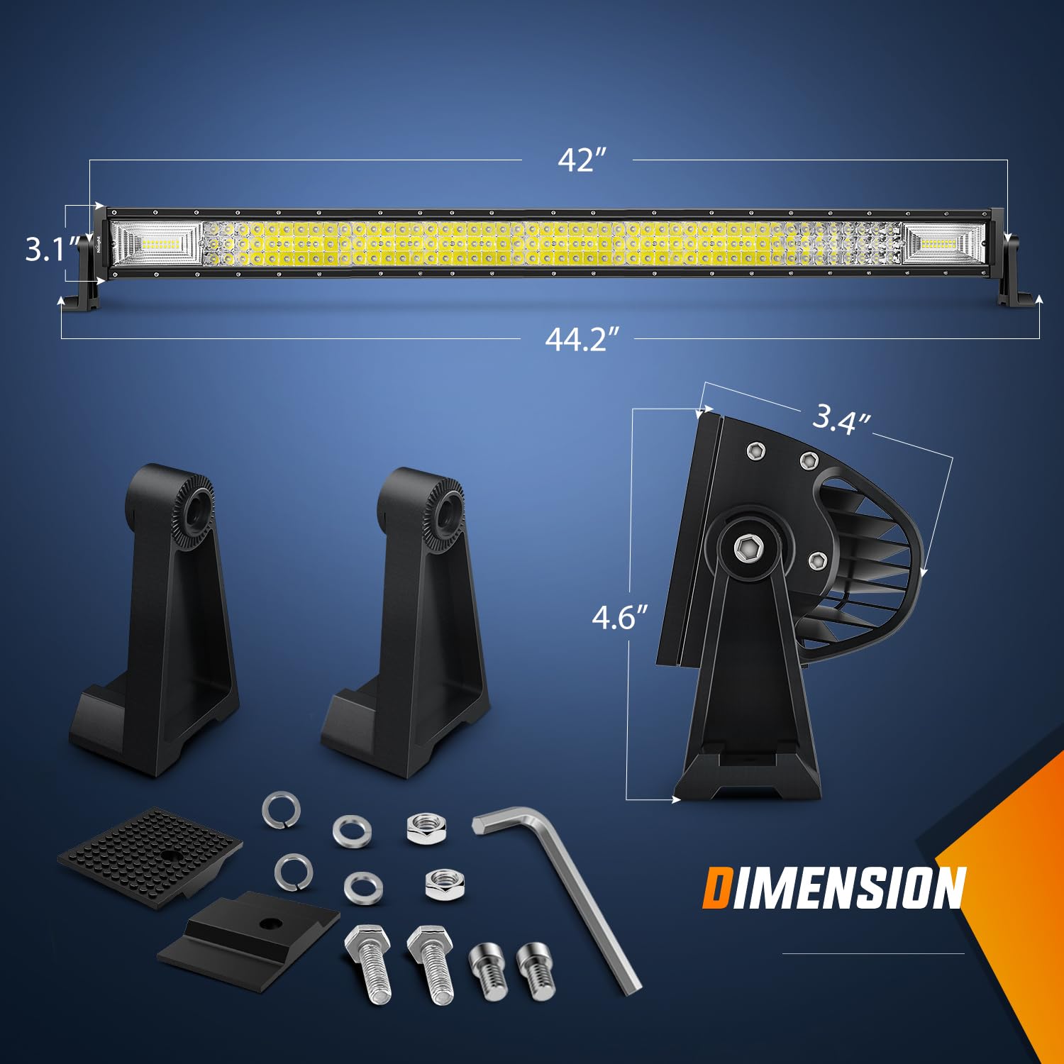Nilight - 18018C-A Led Light Bar 42Inch 648W Triple Row Flood Spot Combo Led Bar 43000Lm Driving Lights Super Bright Led Off Roa