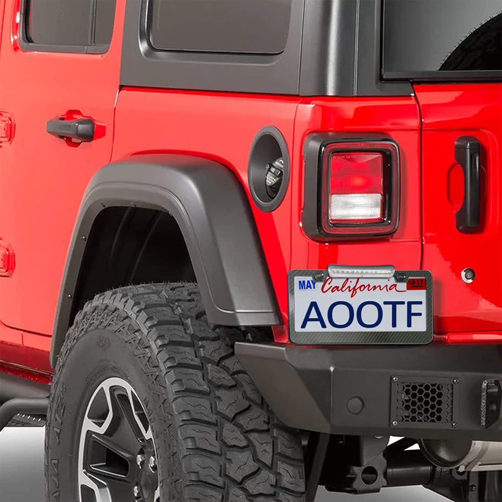 Aootf License Plate Frame With Light Bar Assembly- License Plate Light Lamp Bulbs & Aluminium Carbon Fiber Car Tag Holder Mount