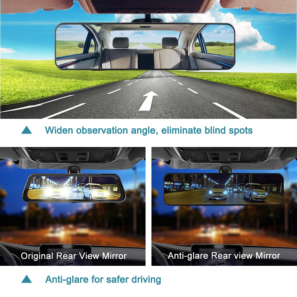 SkycropHD Wide Angle Anti Glare Rear View Mirror - 11.2in Blue Clip-On, Model ZLJ-285, Eliminates Blind Spots, Glass Material