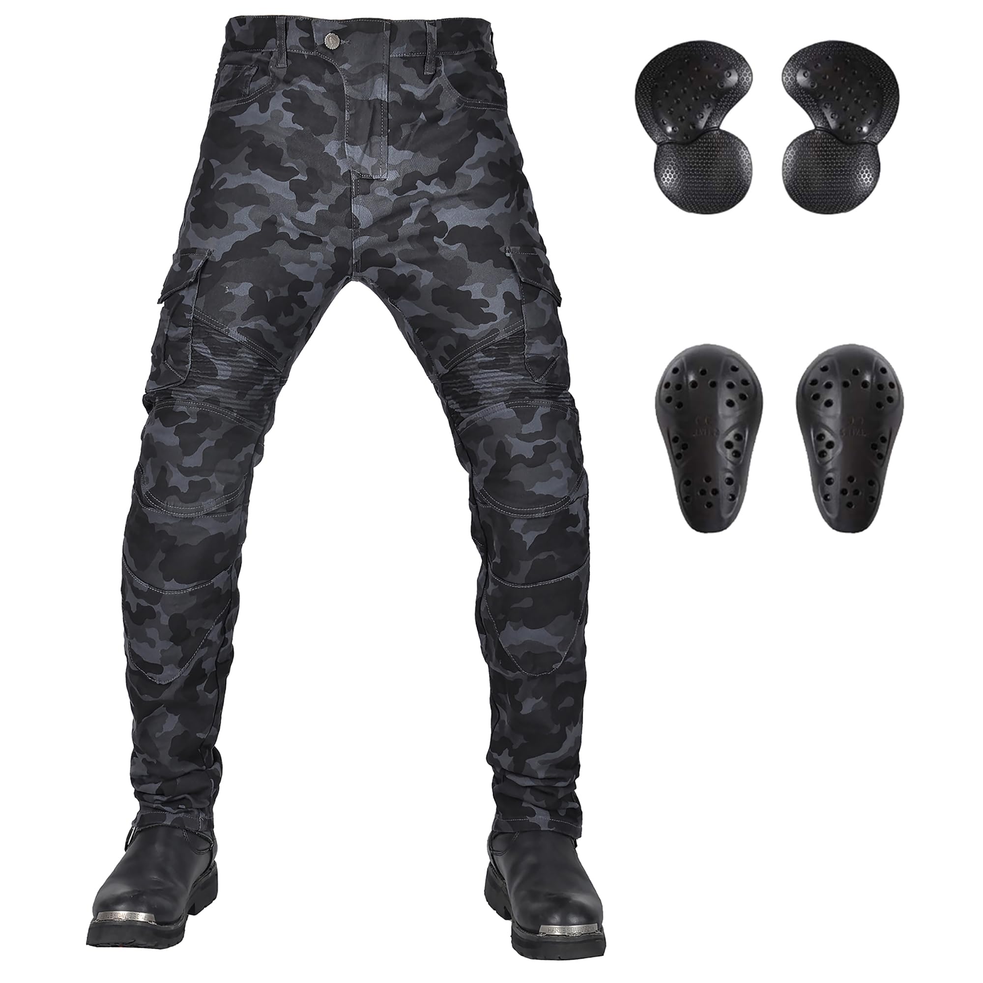 LOMENG Motorcycle Riding Jeans Biker Motorbike Pants with CE Removable Armored for Men Camouflage