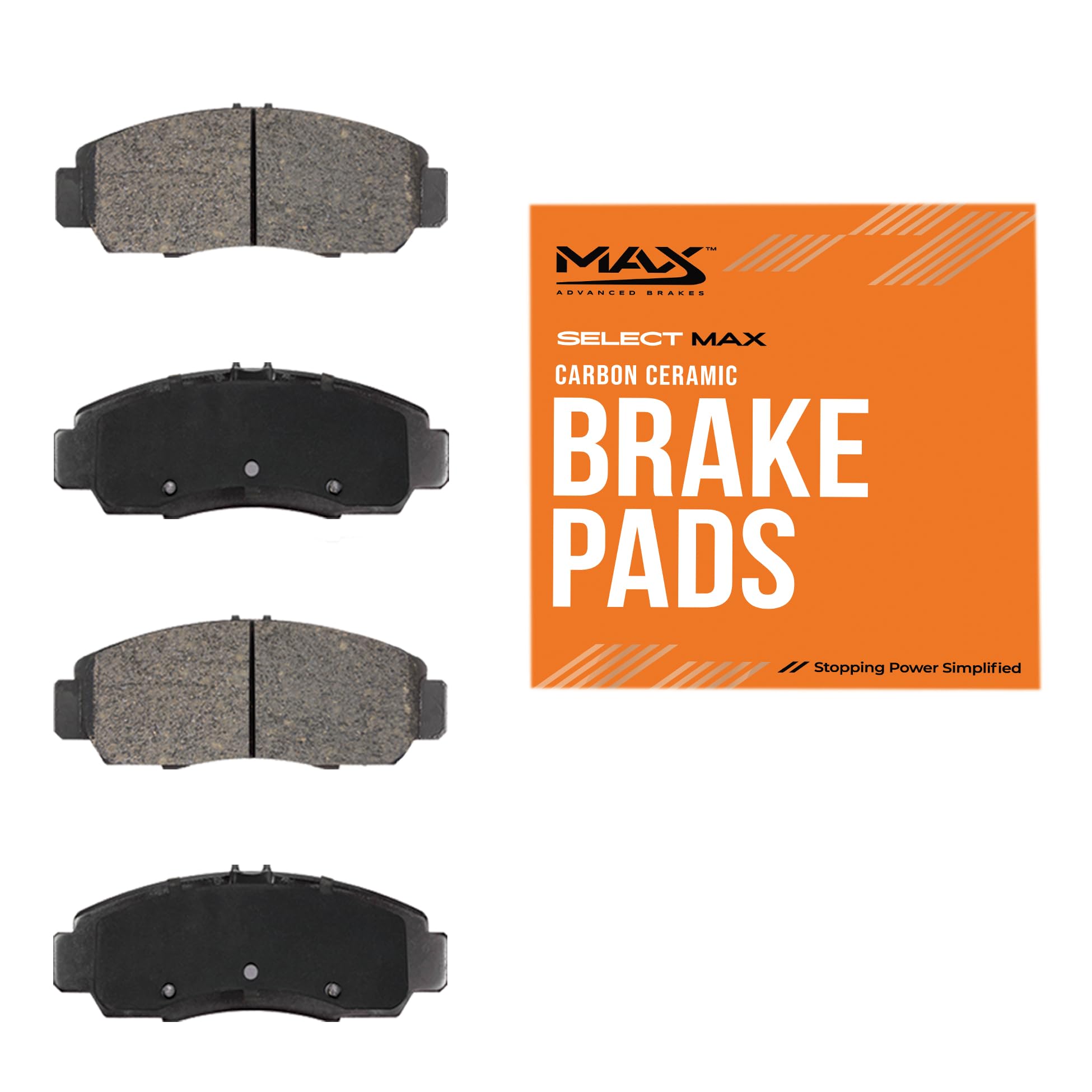 Max Advanced Brakes Front Brake Pad Compatible With 2009 2010 2011 Hyundai Genesis W/ 3.8 V6 Engine, Carbon Ceramic Pad W/Hardwa