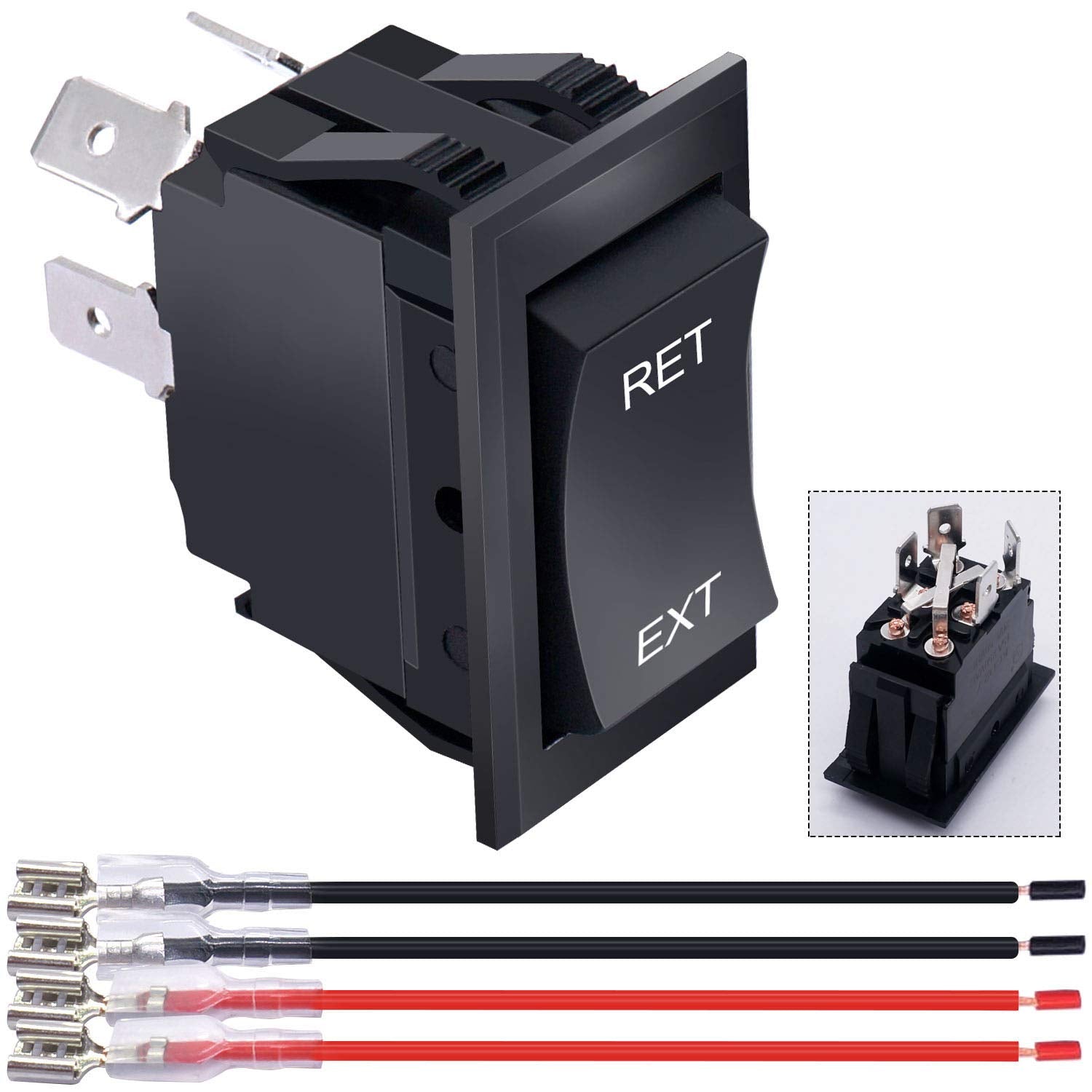Weideer 12V Reverse Polarity Switch Momentary Power Jack Rocker Switch Dc Motor Control Dpdt 4 Pin(On)-Off-(On) 20A 12 Volt Dc R