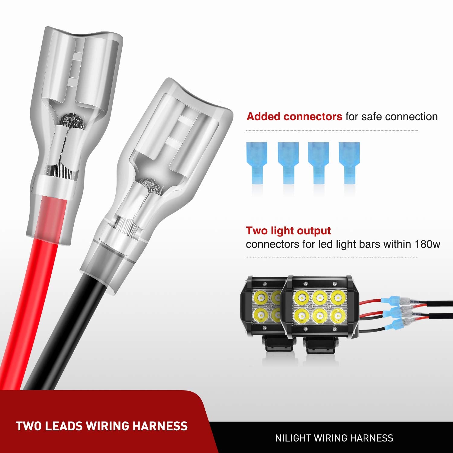 Nilight Led Light Bar Wiring Harness Kit Motorcycle Handlebar Switch 16Awg 2 Leads 12V On Off Push Button Switch For Motorcycle