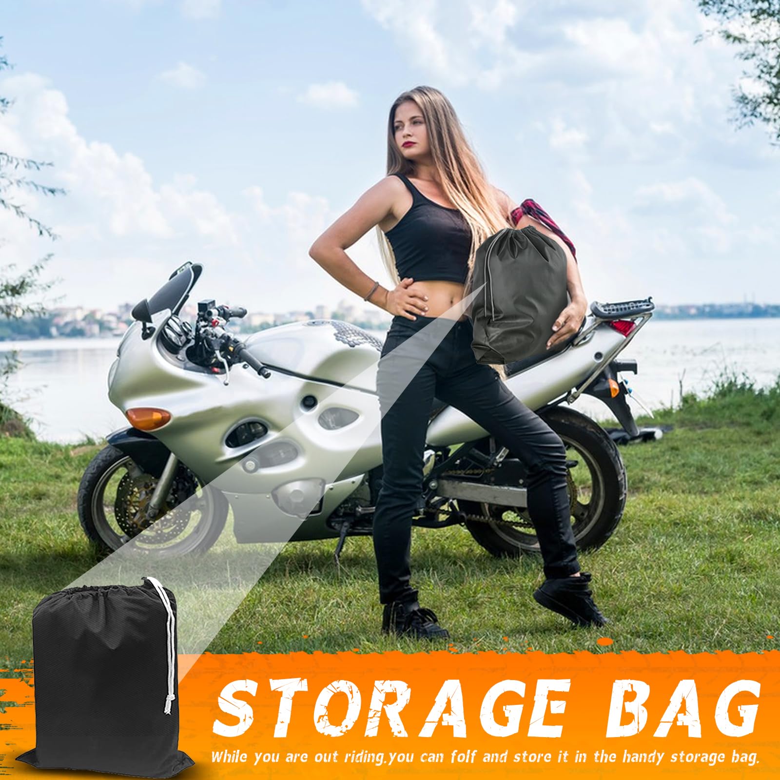 Tokept Motorcycle Cover Waterproof Outdoor Protection with Lock-Holes & Storage Bag Fits up to 96 Motorcycles Vehicle Cover fo