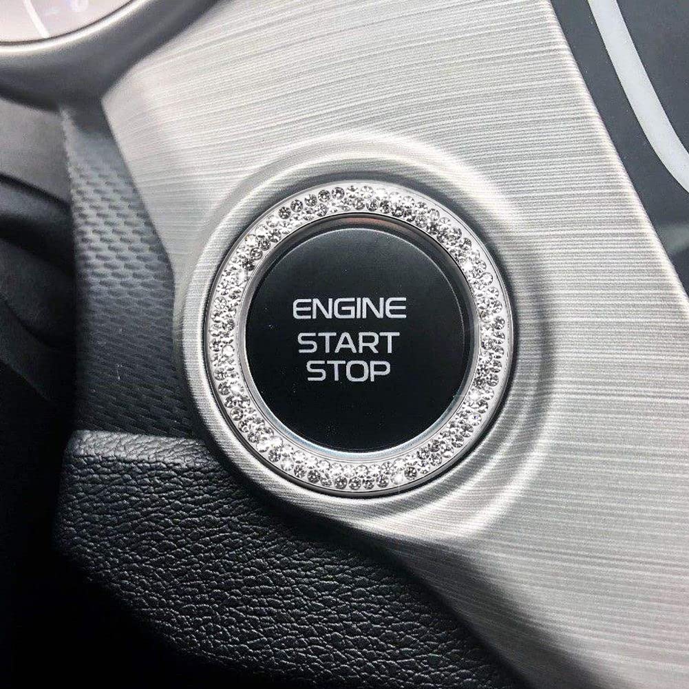 Tobequeen Teal Push Start Button Cover Emblem Sticker, Interior Crystal Diamond Rhinestone Blue Bling Car Starter Ring Decoratio
