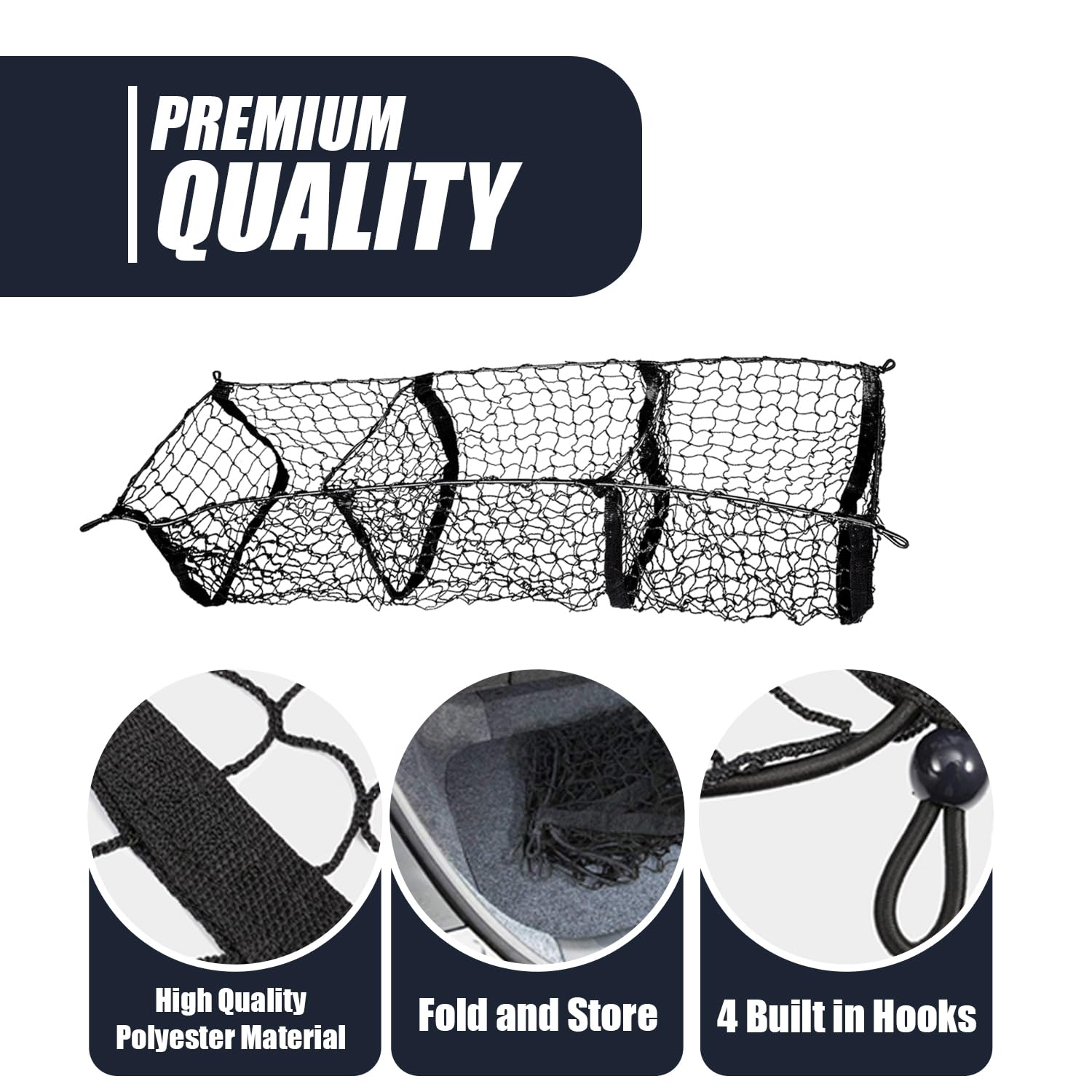 Zone Tech Three Pocket Mesh Trunk Cargo Net Storage Organizer- Premium Quality Black Heavy Duty Black Mesh 3 Pocket Trunk Cargo