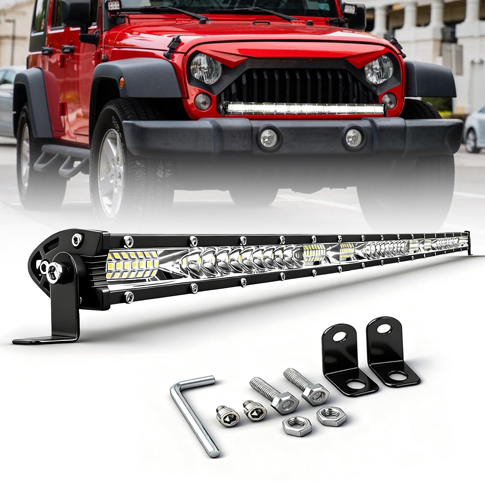 CO LIGHT 30 Inch Single Row Slim LED Light Bar 7800 LM 6000K Daylight White IP68 Waterproof Off-Road Spot & Flood Combo Beam - E