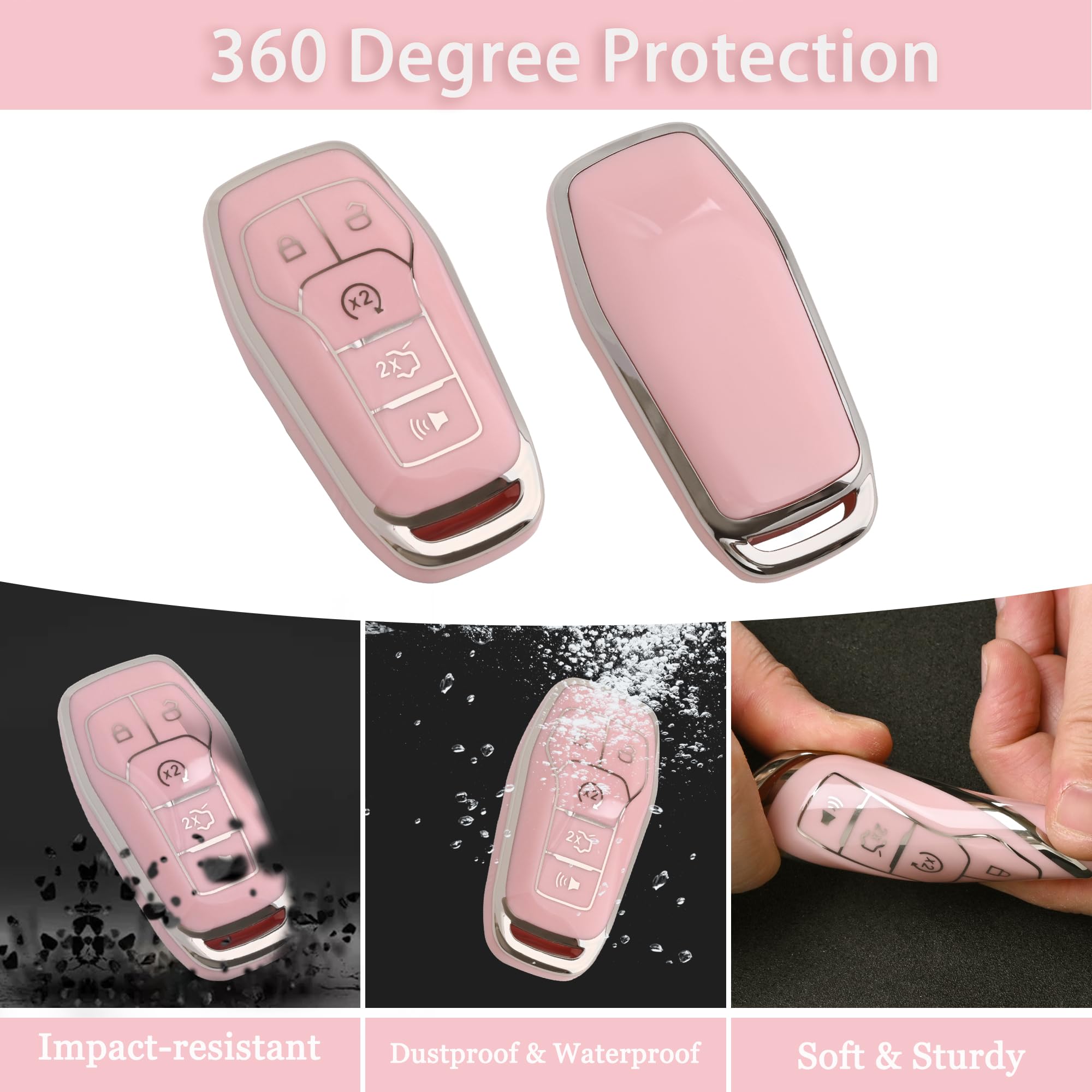 for Ford Key Fob Cover - Soft TPU Key Fob Case Shell Cover Holder Protector for Ford Edge Fusion Explorer Mustang Lincoln MKZ MK