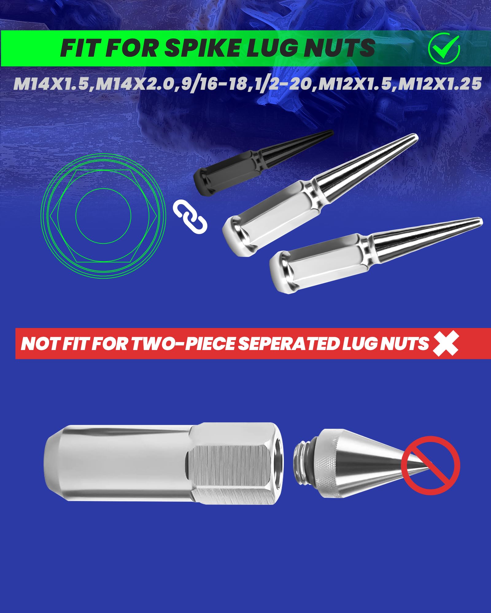 SUCOSO Spike Lug Nuts Socket Key, 19mm Alloy Steel Tool, Compatible with Various Sizes, Silver, Model SLNSC01