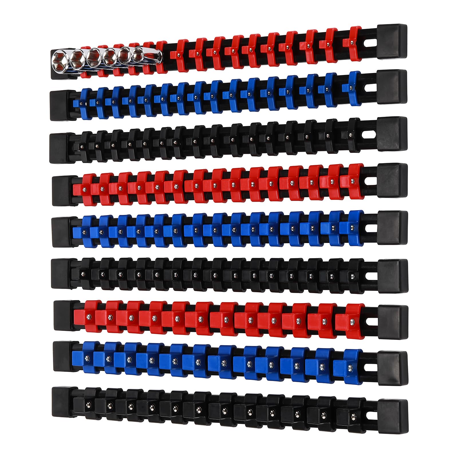 Mayouko 9PCS 1/4inch,3/8inch,1/2inchDrive ABS Socket Organzier, Socket Rail Holders for Tool Chest, Cart, Toolbox, 1/4inchx 48 Clips, 3/8inchx