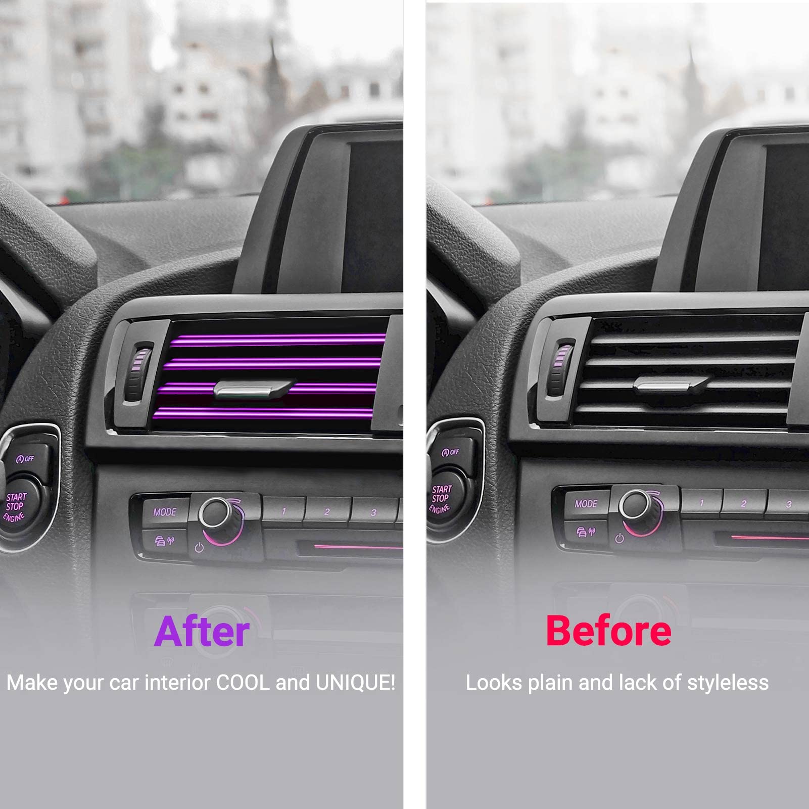 Obvis 20 Pcs Purple Car Vent Outlet Trim Strip Chrome Pvc Car Air Conditioner Vent Outlet Decoration Decorating Strip Interior A