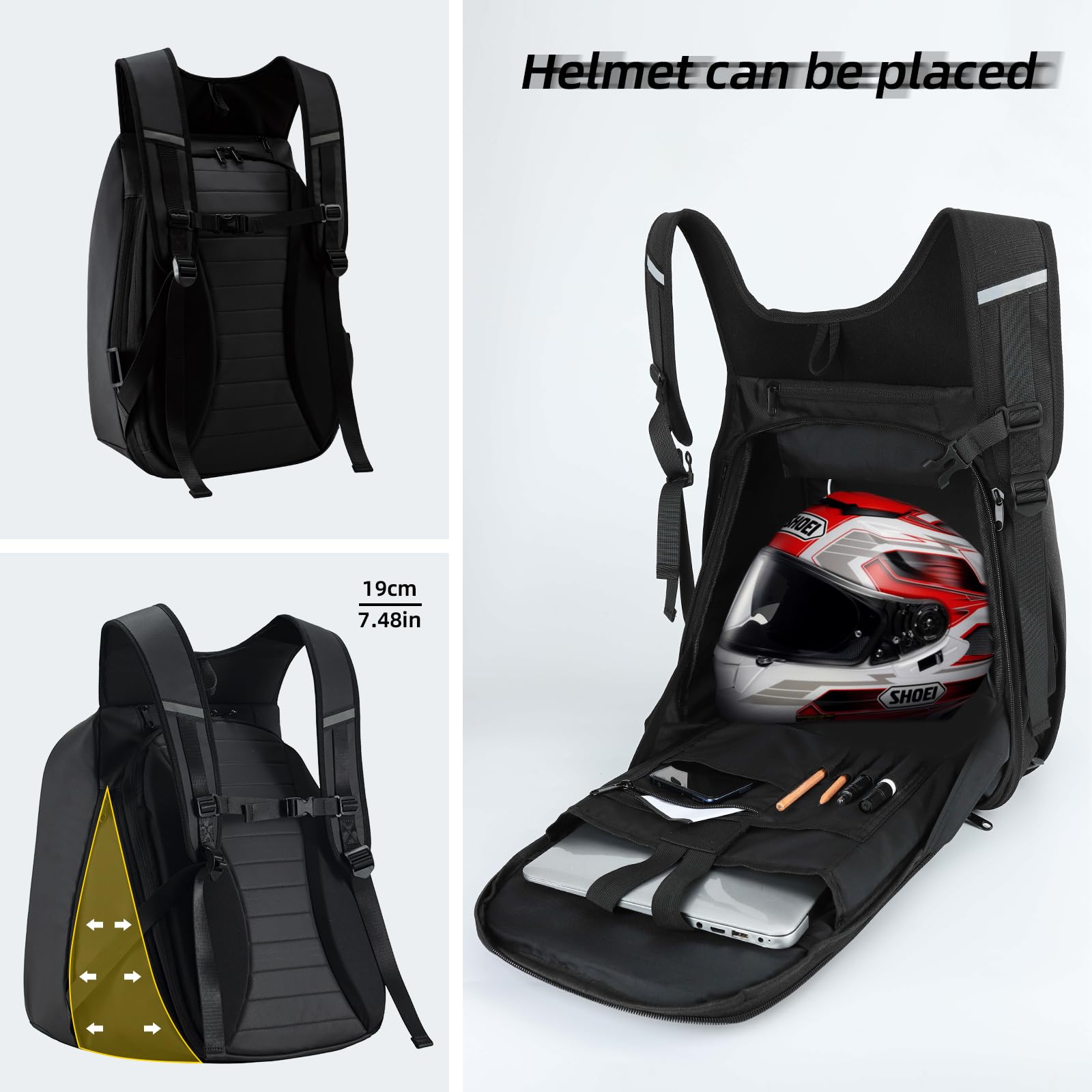 Gelrova LED Motorcycle Helmet Backpack, 17" Pixel Art Display, Large, Black, Oxford Cloth, Model KWQ-43, Unique Gift for Men/Women