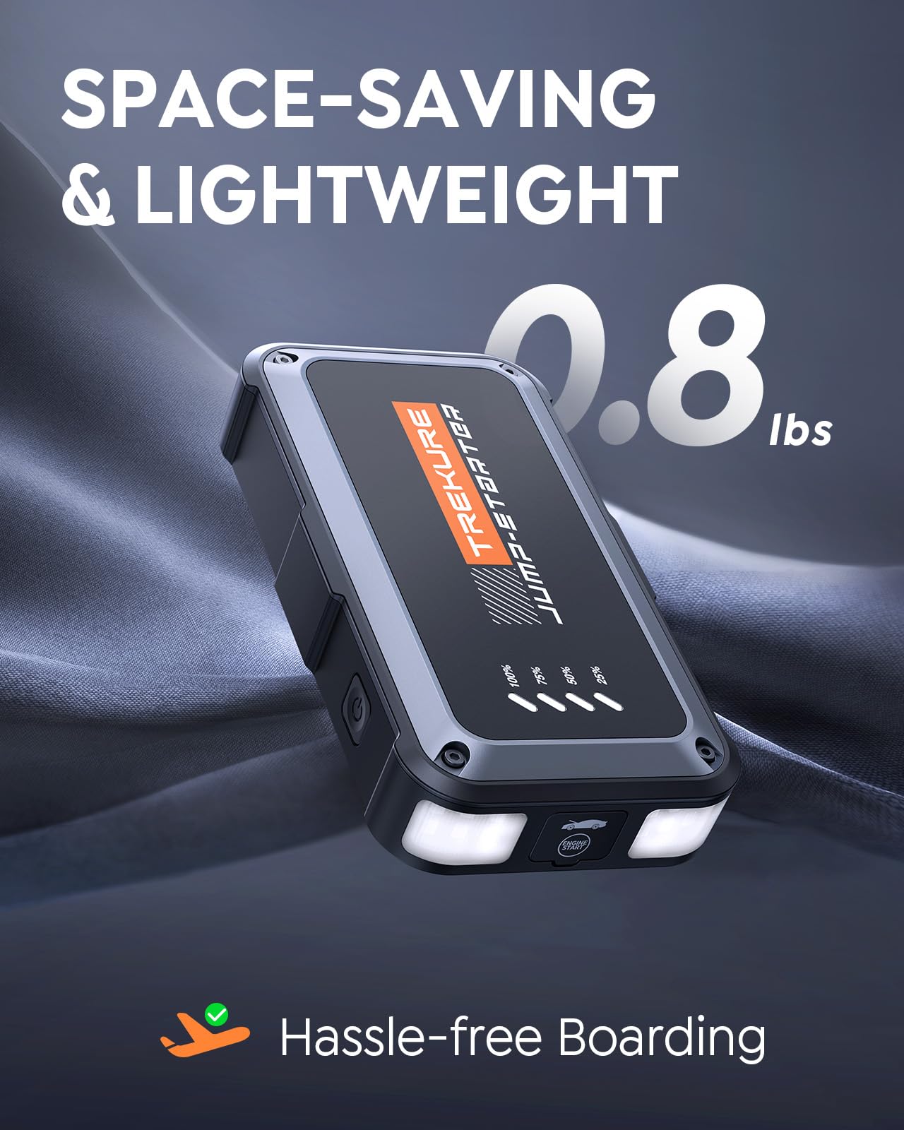 TREKURE Portable Car Battery Jump Starter 4000A, 16800mAh, Fast Charge, Compact Design, Model TK10, for 8.0L Gas/6.5L