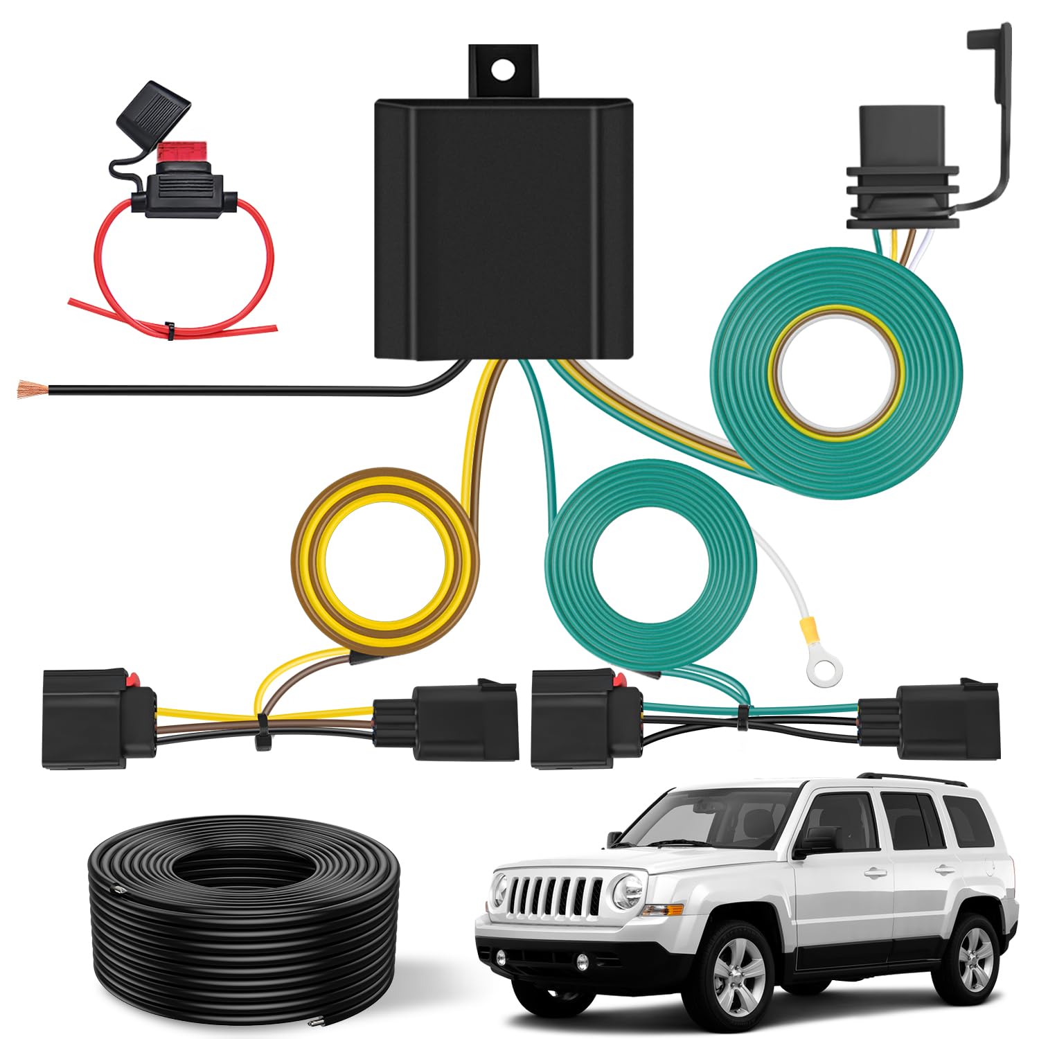 Nilight 4-Pin Trailer Wiring Harness Kit 56333 Custom for 2008 2009 2010 2011 2012 2013 2014 2015 2016 2017 Jeep Patriot Dodge D