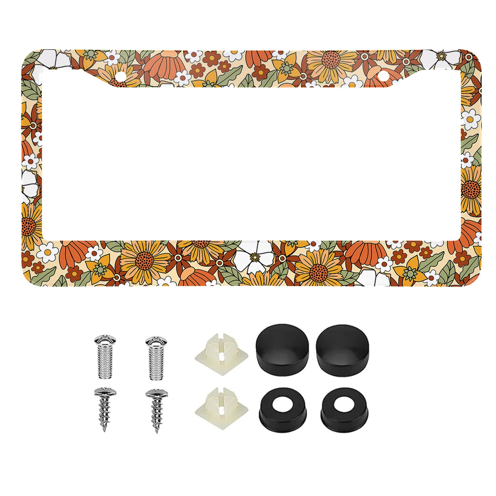 1Pc Retro Daisy License Plate Frames Cover Holders Aluminum Alloy License Plate Cover with Screw Caps Cover and Screwdriver Set 