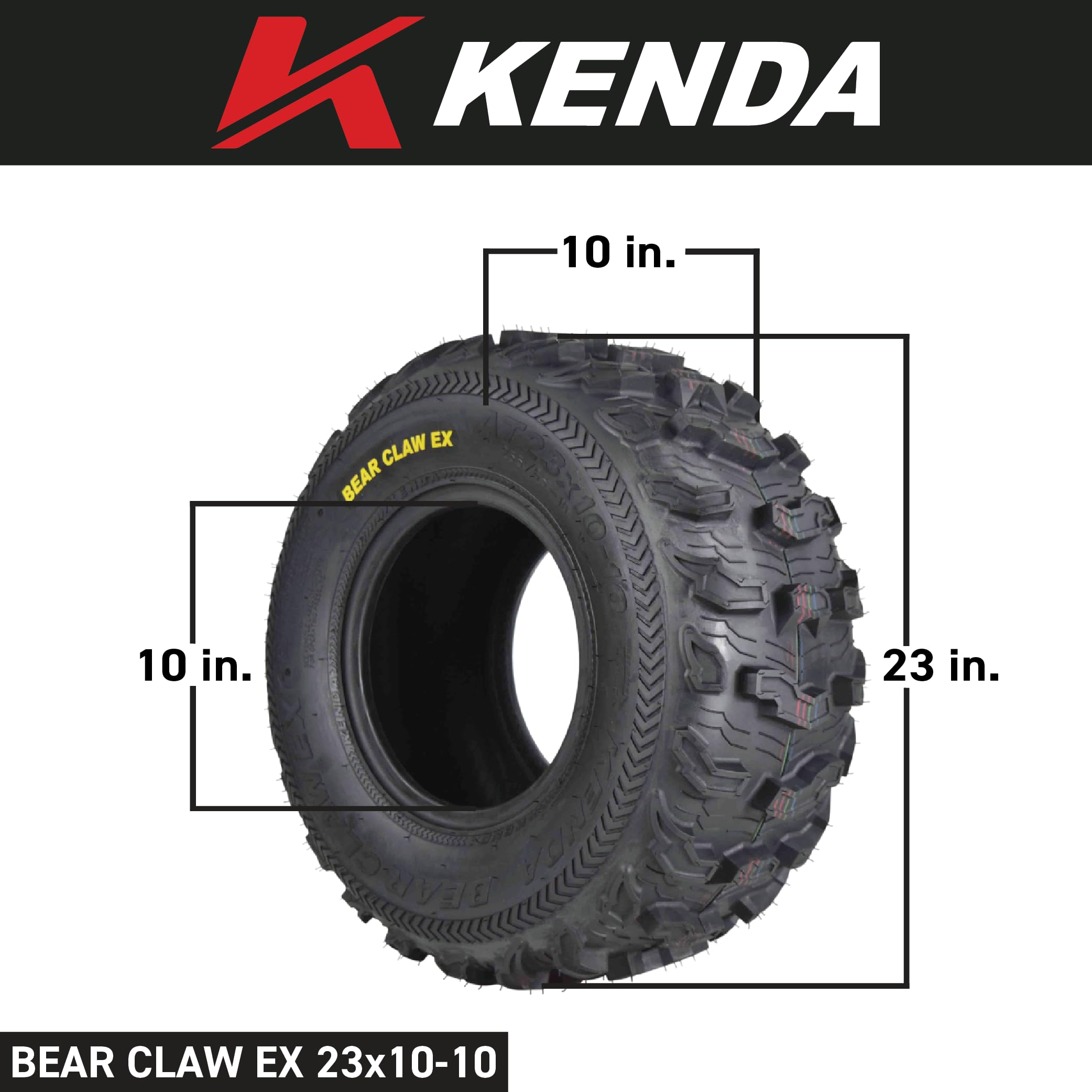 Kenda Bearclaw Ex K573-23X10-10 Rear Tire For All Terrain (Atv), Utv, And Side By Side (Sxs) Vehicles - 6-Ply - Bear Claw Ex 23X