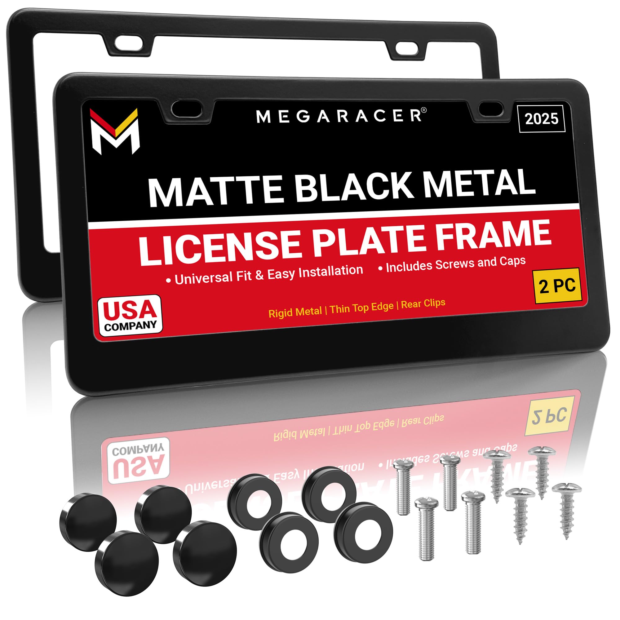 Matte Black License Plate Frames 2 Pack | License Plate Cover For Car Tag Frame | Metal All Black License Plate Frame for Men | 