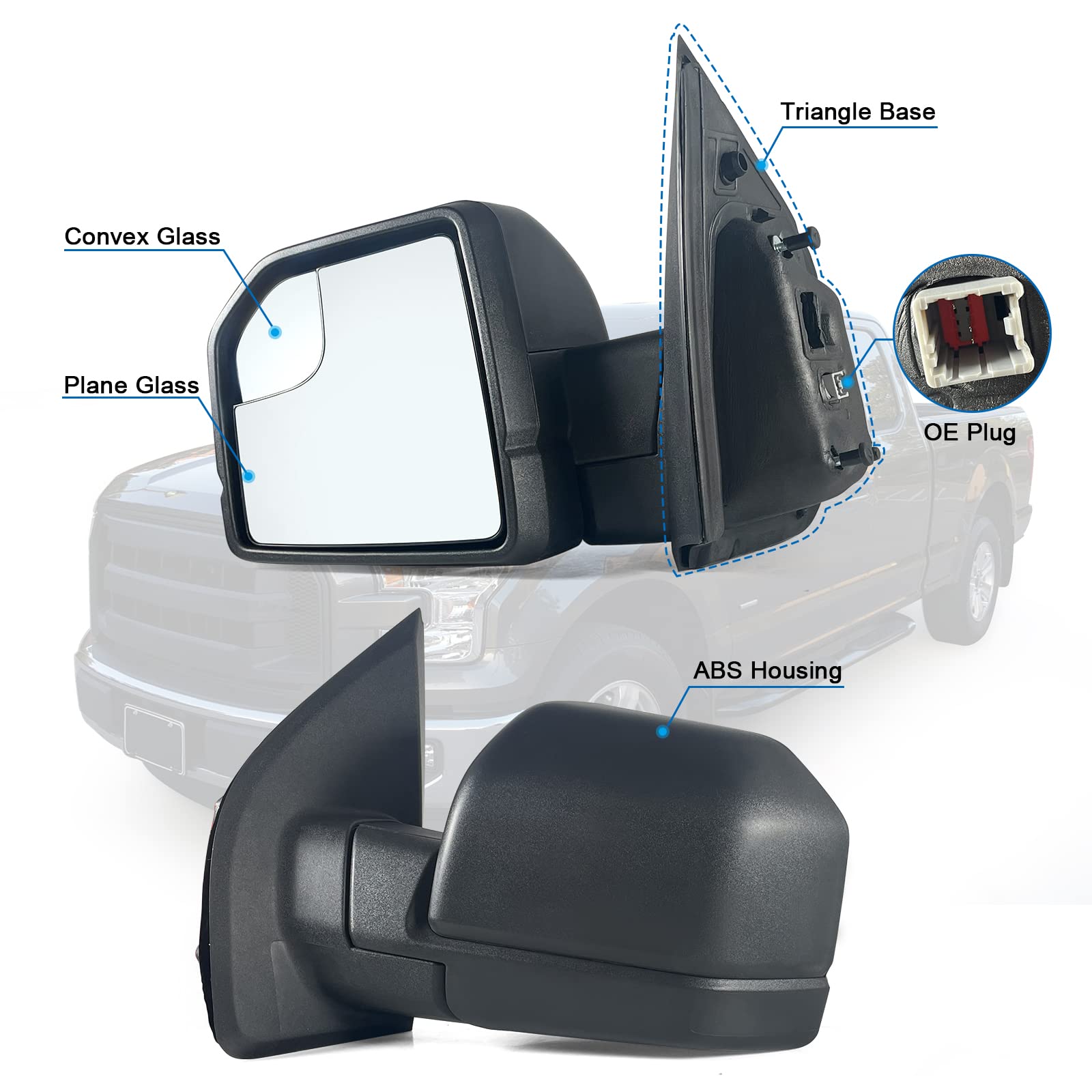 Lqito Left Driver Side Door Mirror With Blind Spot Glass Power Fits 2015-2020 Ford F150 Without Turn Signal Light Non-Heated (3P