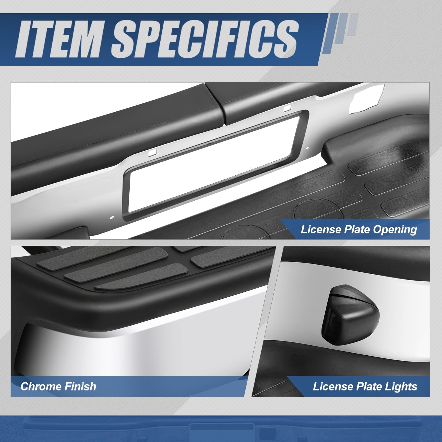 Auto Dynasty Rear Step Bumper for 1999-2006 Silverado Sierra 1500/2500, Black Powdercoated, w/License Plate Lights