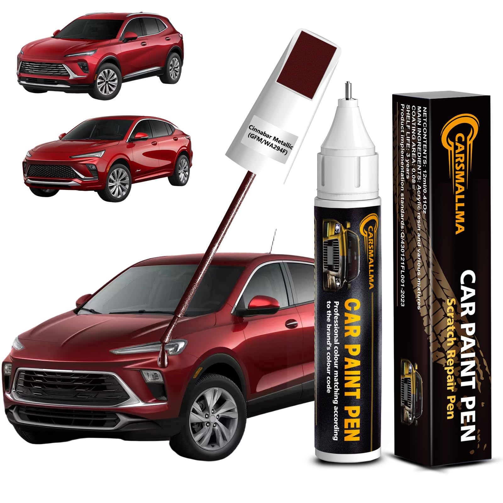 carsmallma Cinnabar Metallic(GFM/WA294F) Car Touch Up Paint for Buick, Color Accurate Car Paint Scratch Repair Pen Kit Quick & E
