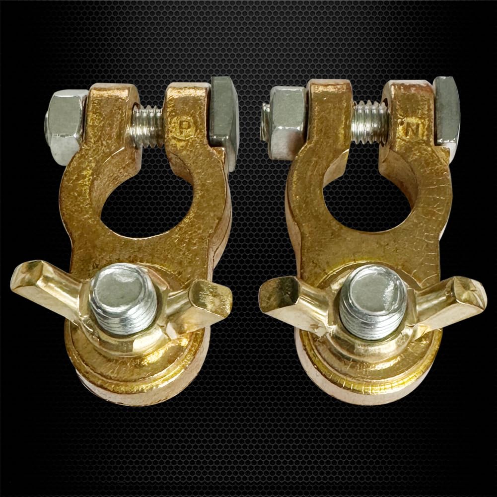 Ampper Brass Battery Terminal Connectors - Top Post Terminals with Wing Nuts, 1 Set for Marine Car Boat RV Vehicles