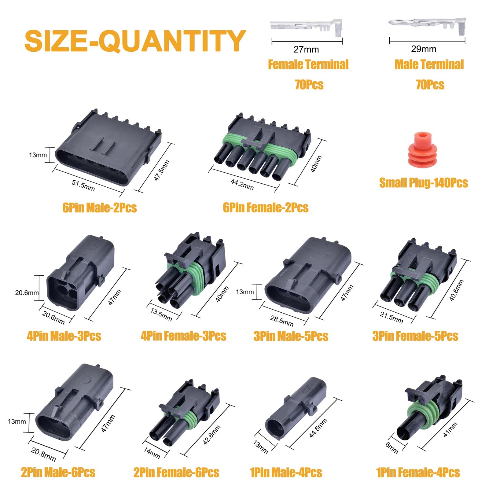 Vigrue 20 Sets 1/2/3/4/6 Pin Connector Weatherpack Connectors Kit, Waterproof Automotive Electrical Wire Connectors Plug Kit