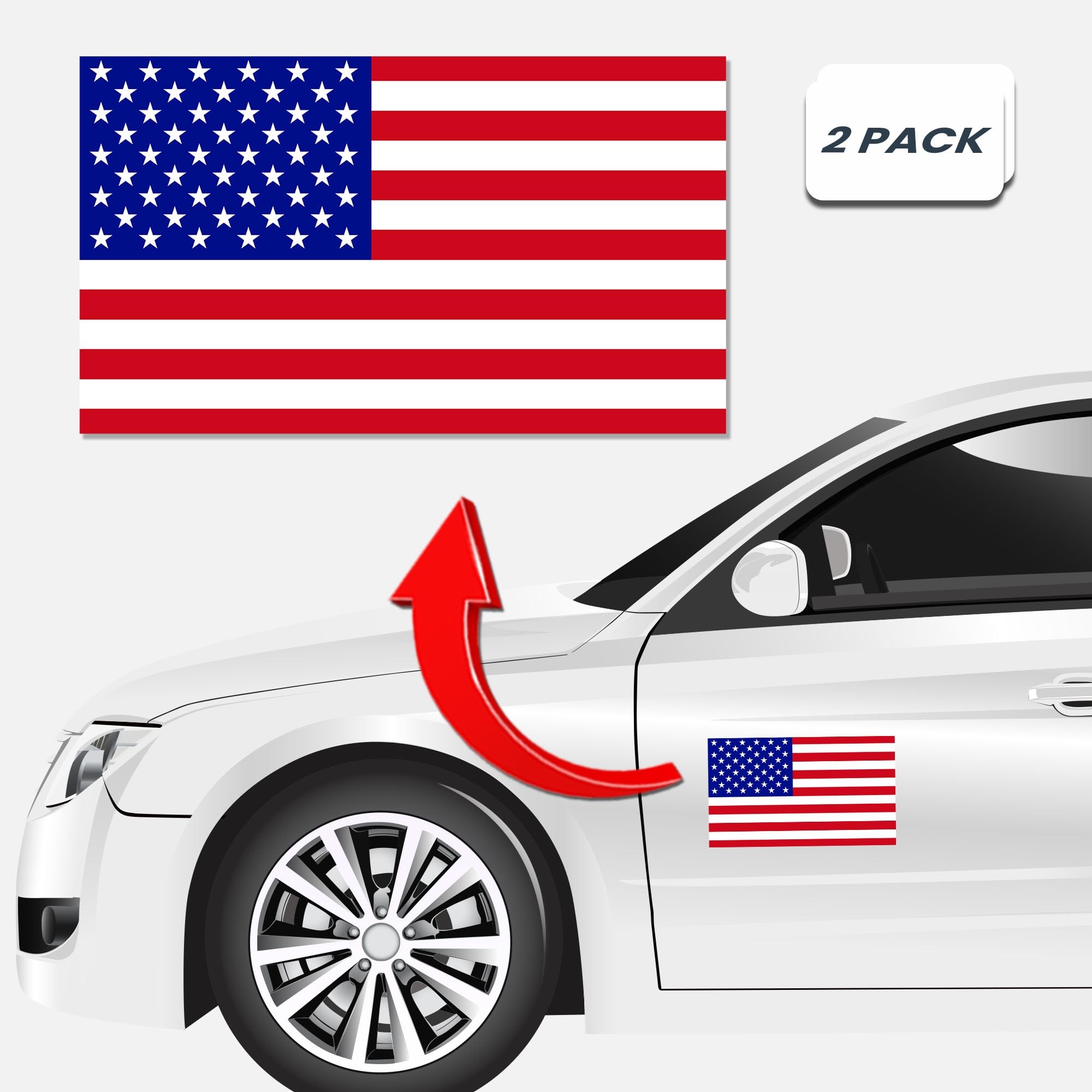 Magnet Me Up American Flag And Reversed American Flag Automotive Magnets, 7X12 Inches, Opposing 2 Pack, Heavy Duty Magnetic Viny